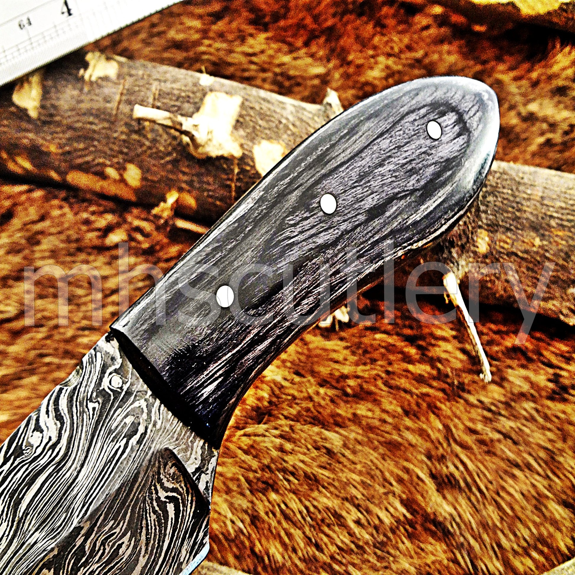 Custom Made Damascus Steel Mini Hunter Skinning Knife With Pakka Wood Handle | mhscutlery