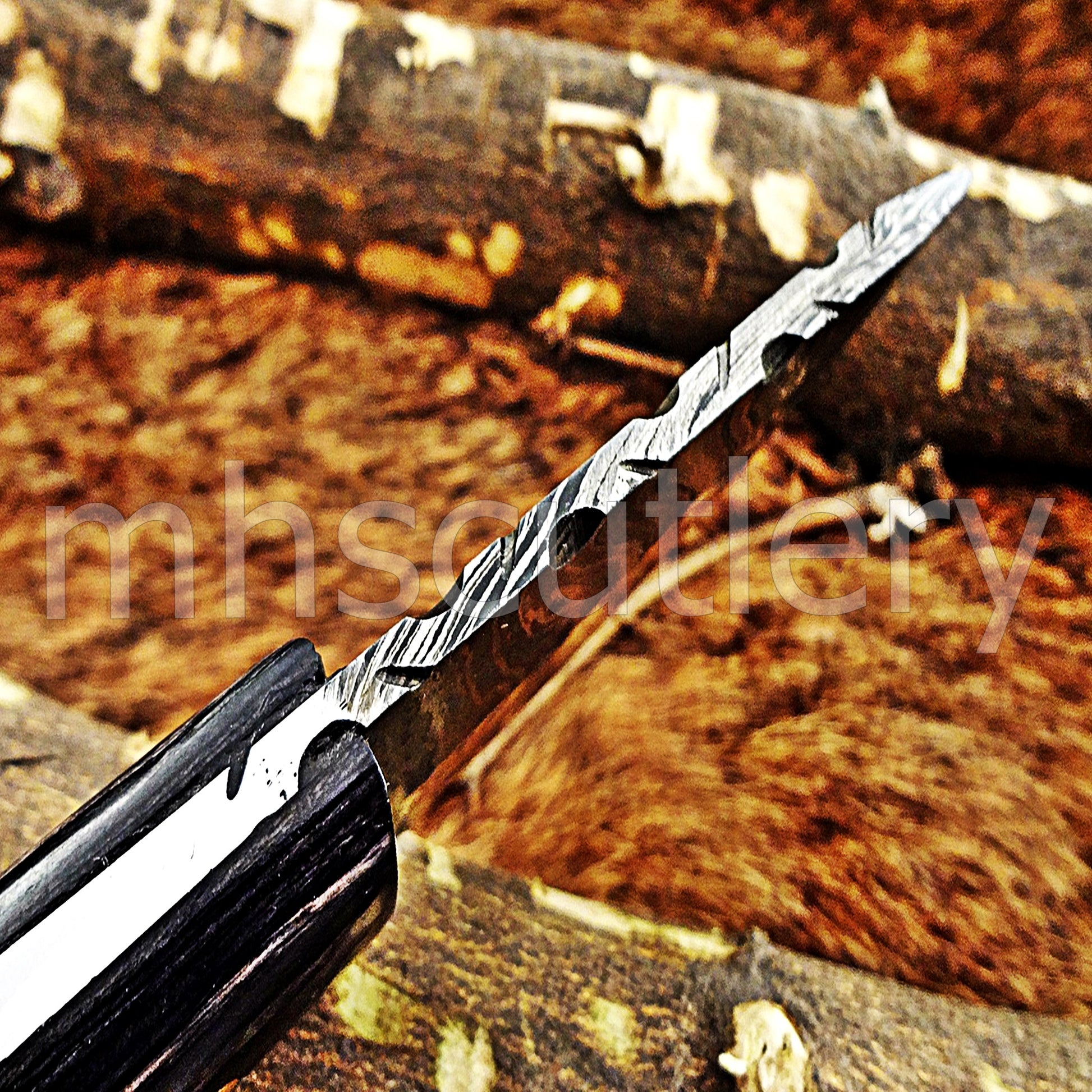 Custom Made Damascus Steel Mini Hunter Skinning Knife With Pakka Wood Handle | mhscutlery