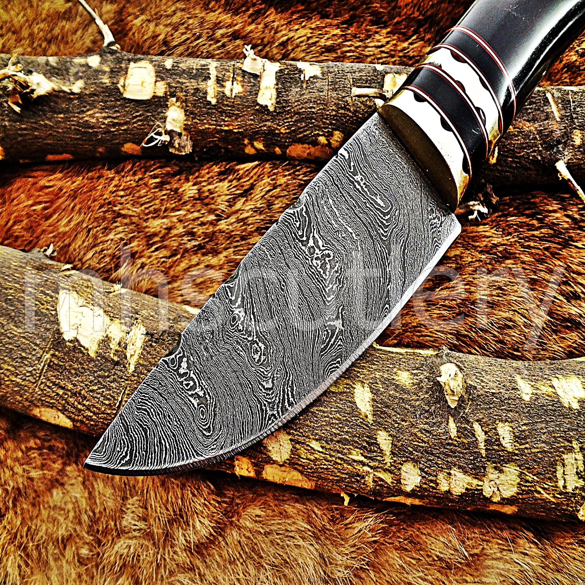 Hand Forged Damascus Steel Skinner Hunting Knife | mhscutlery