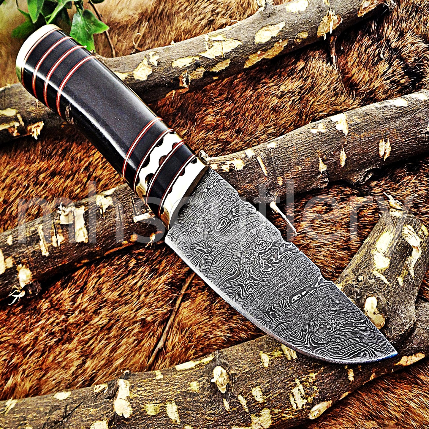 Hand Forged Damascus Steel Skinner Hunting Knife | mhscutlery