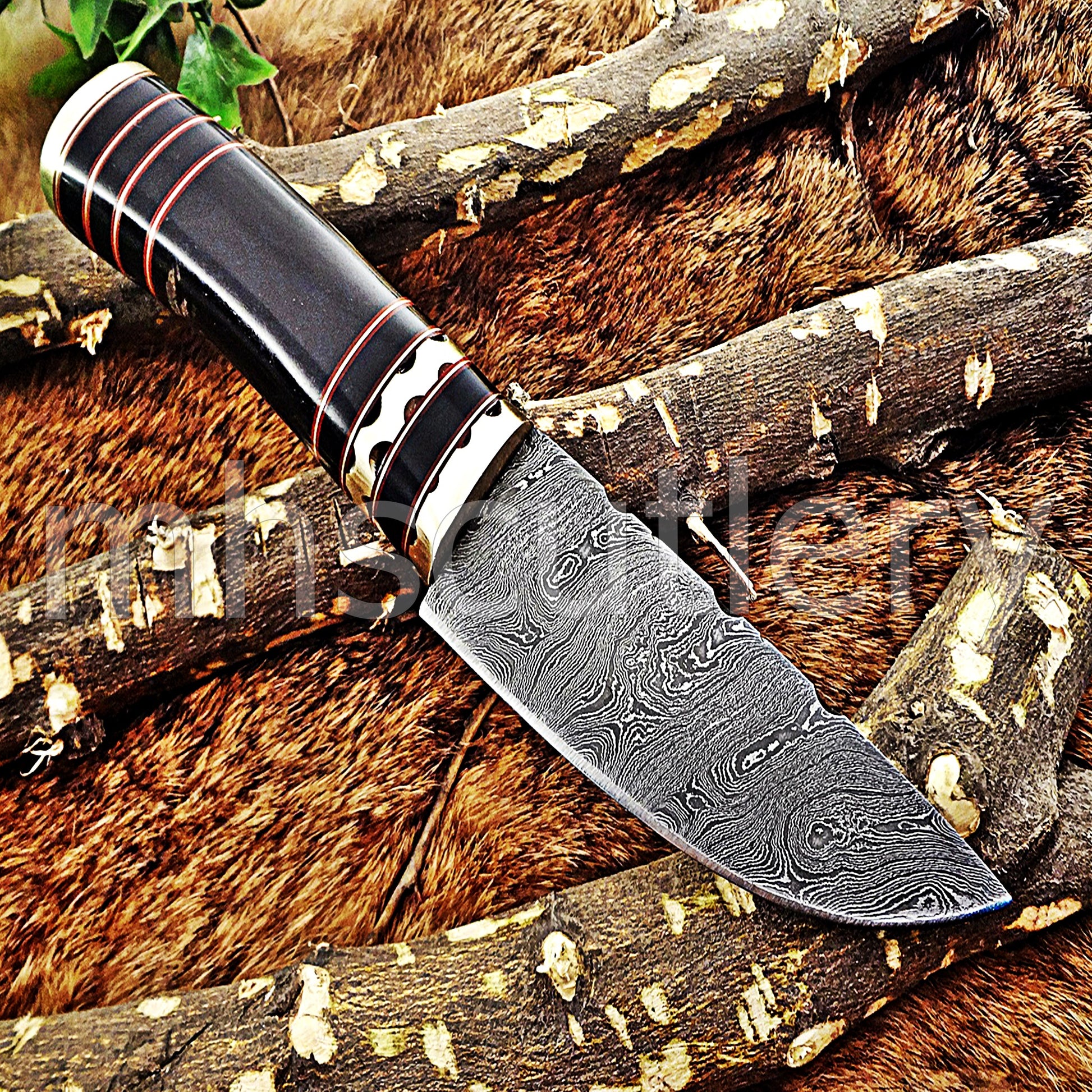 Hand Forged Damascus Steel Skinner Hunting Knife | mhscutlery