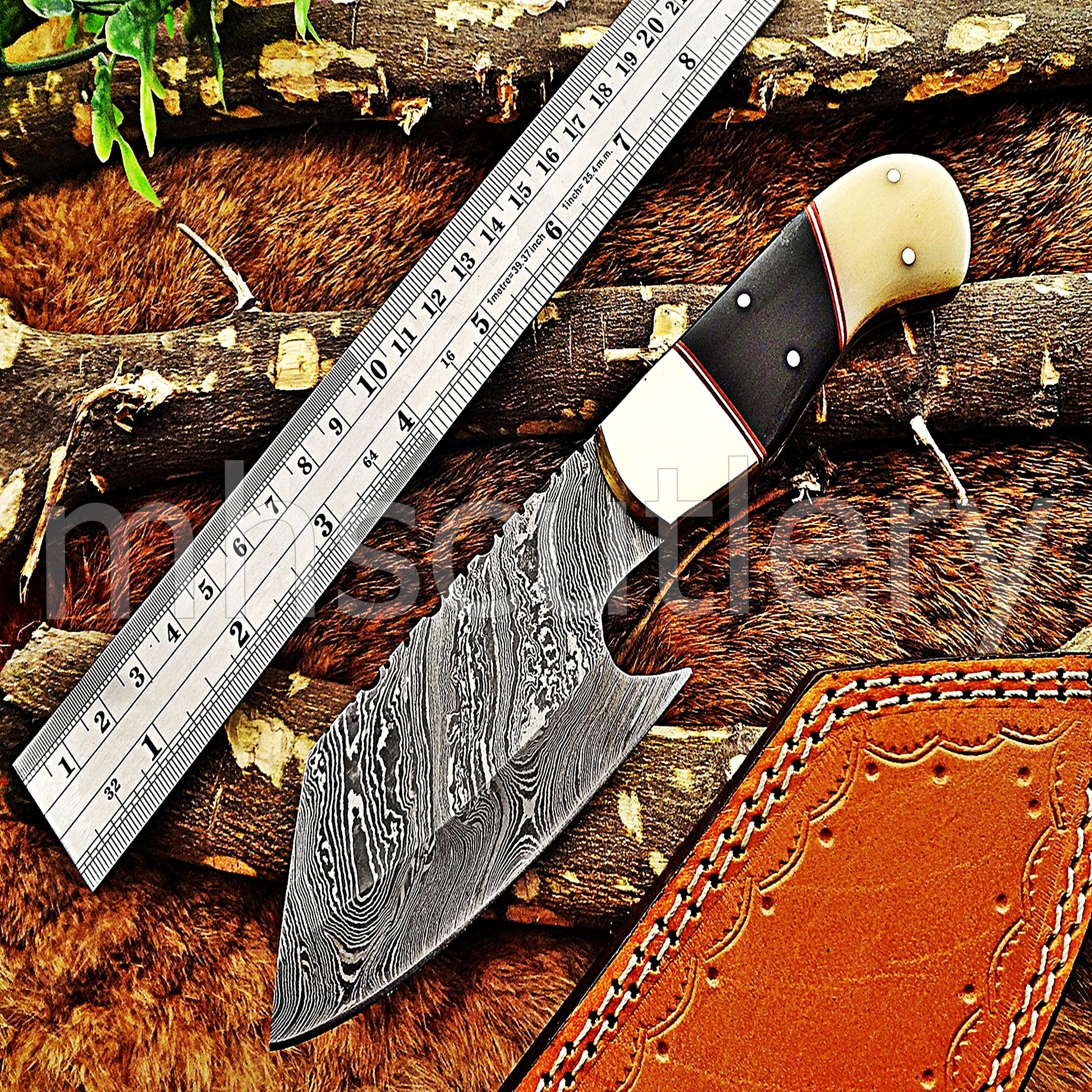 Handmade Damascus Steel Sheepsfoot Hunting Skinner Knife With Natural handle | mhscutlery