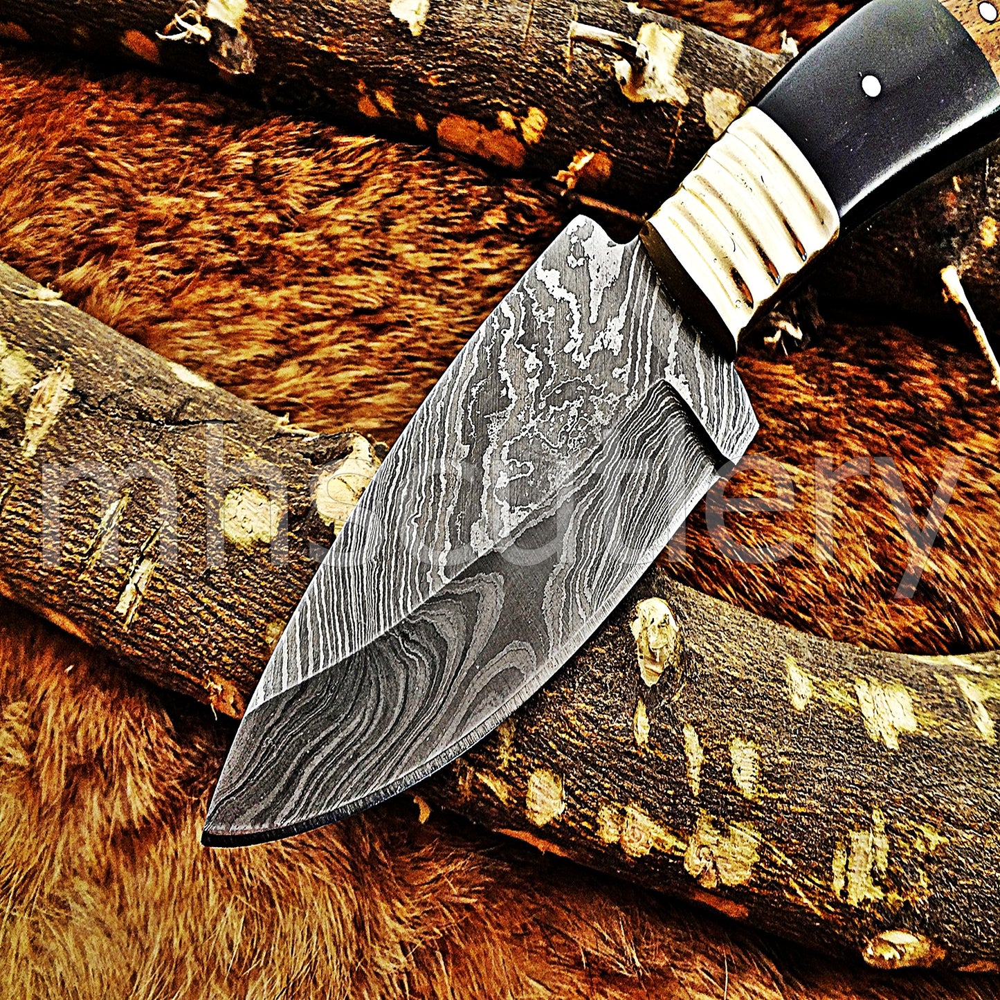 Custom Made Damascus Steel Fancy Hunter Skinning Knife | mhscutlery
