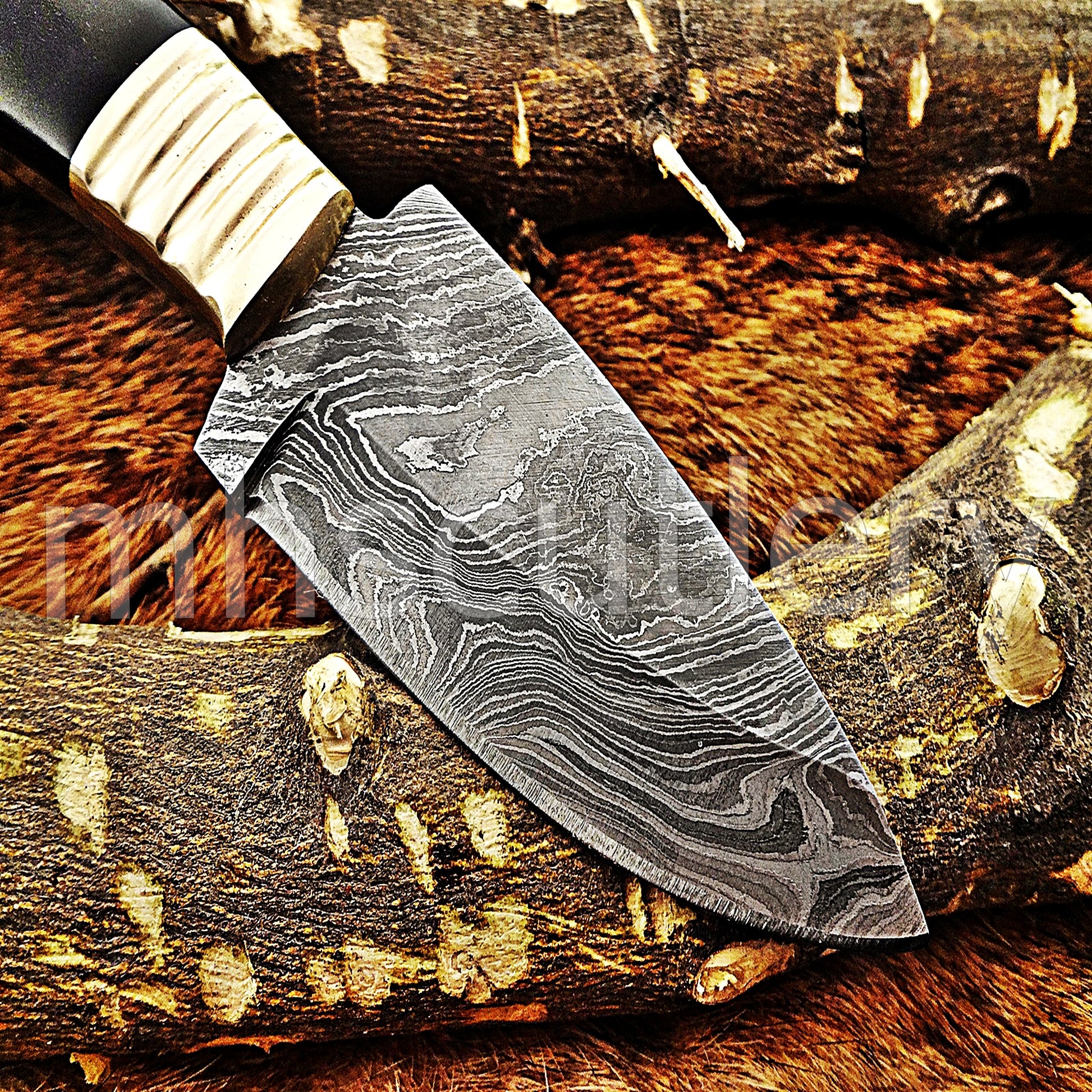 Custom Made Damascus Steel Fancy Hunter Skinning Knife | mhscutlery