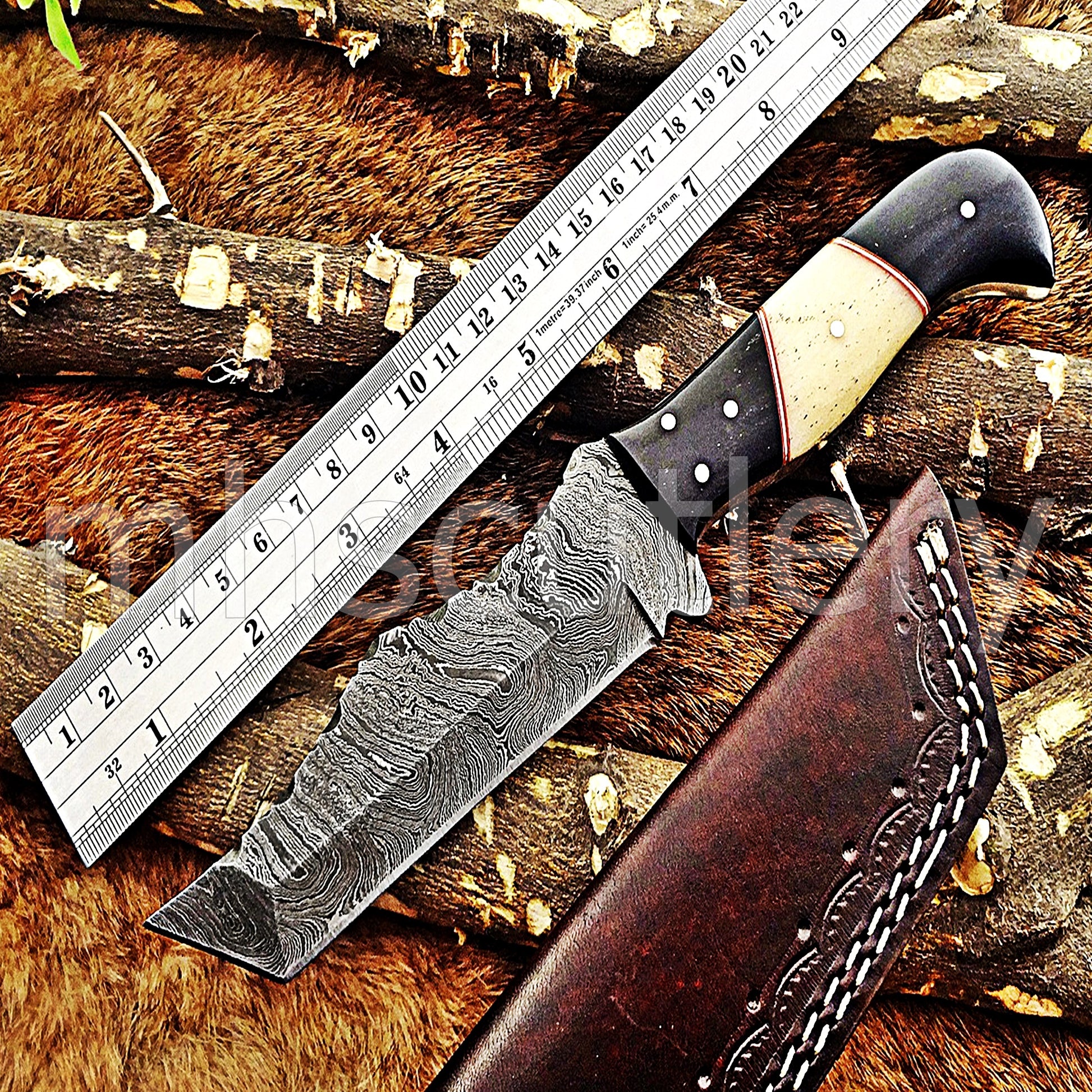 Hand Forged Damascus Steel Tanto Skinner Hunting Knife | mhscutlery