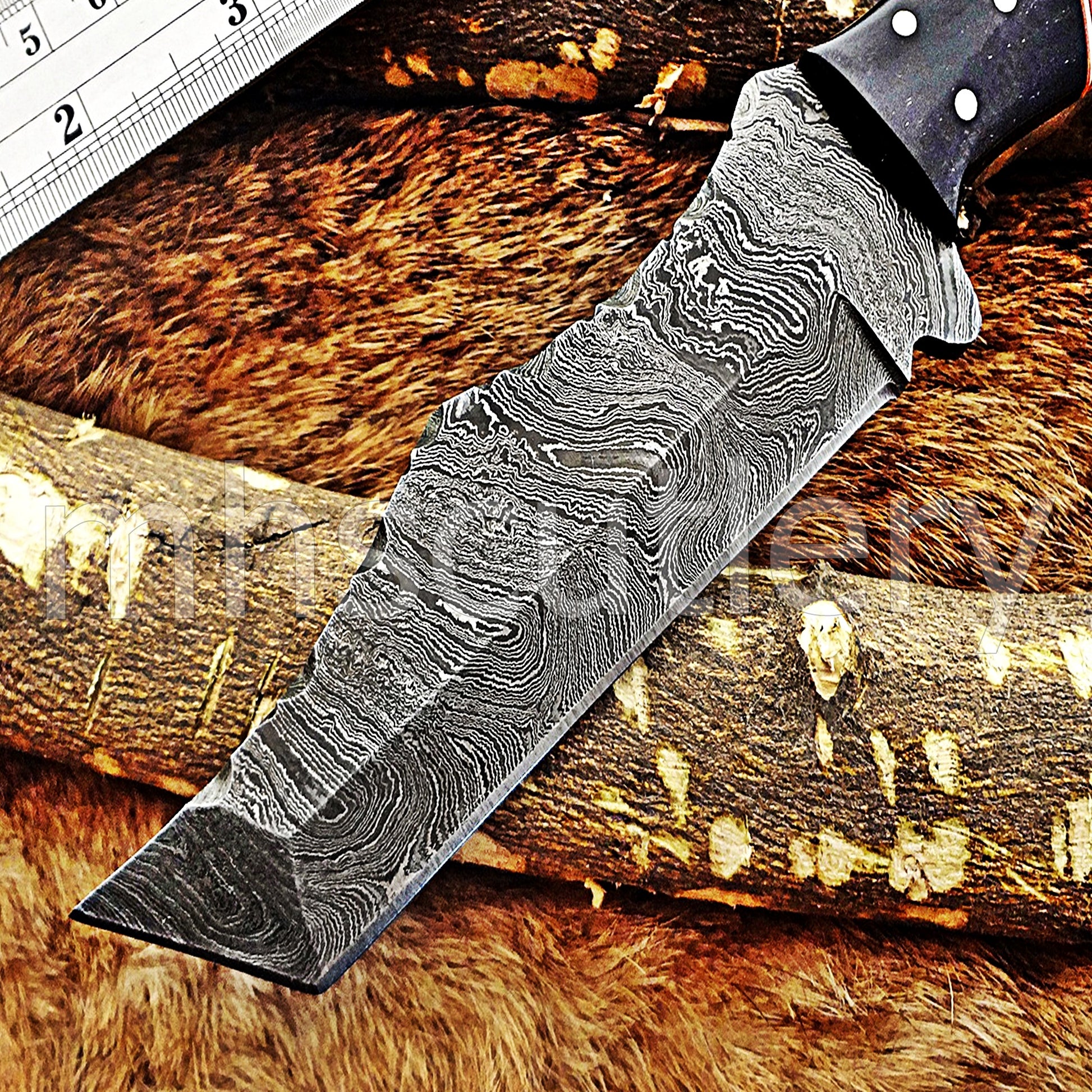 Hand Forged Damascus Steel Tanto Skinner Hunting Knife | mhscutlery