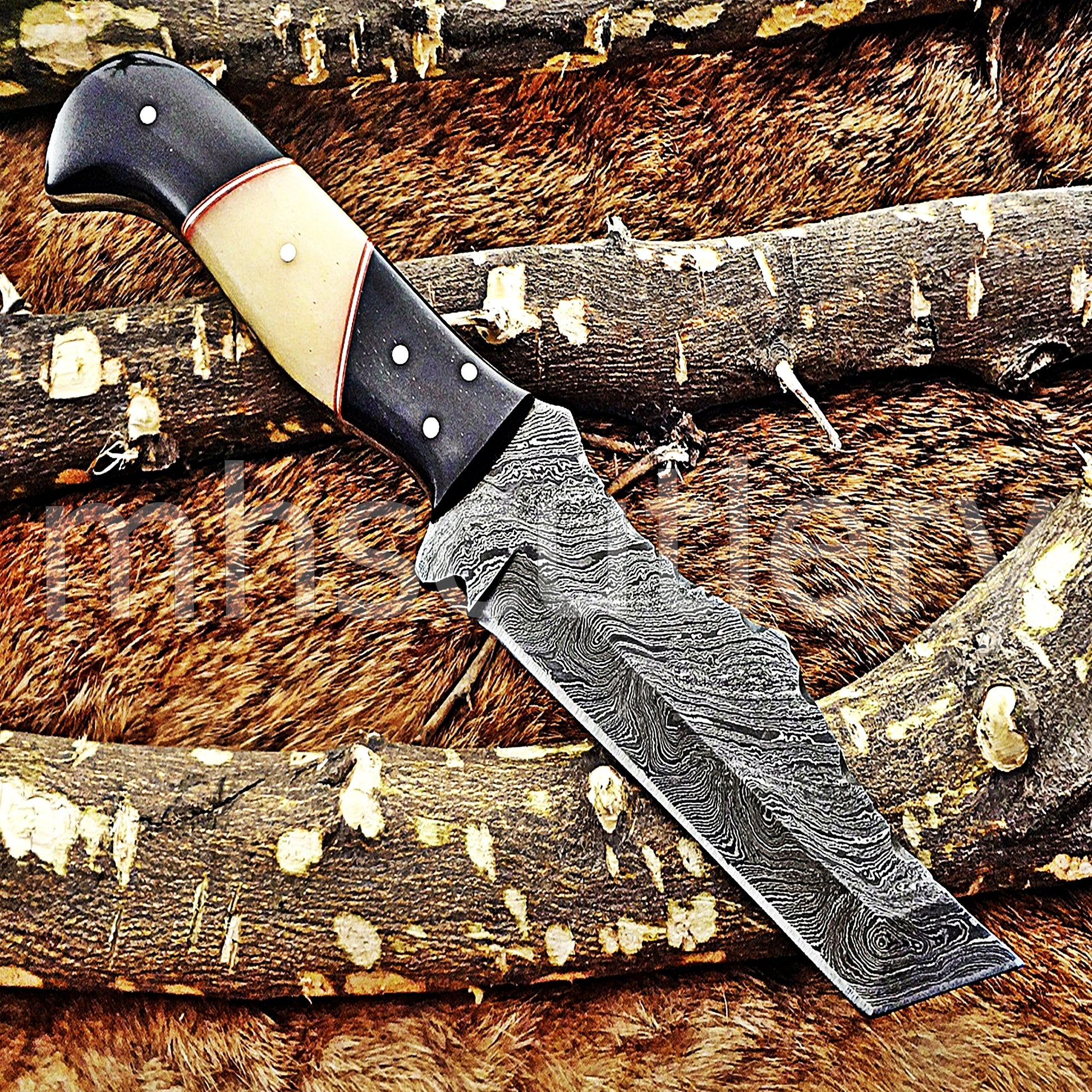 Hand Forged Damascus Steel Tanto Skinner Hunting Knife | mhscutlery