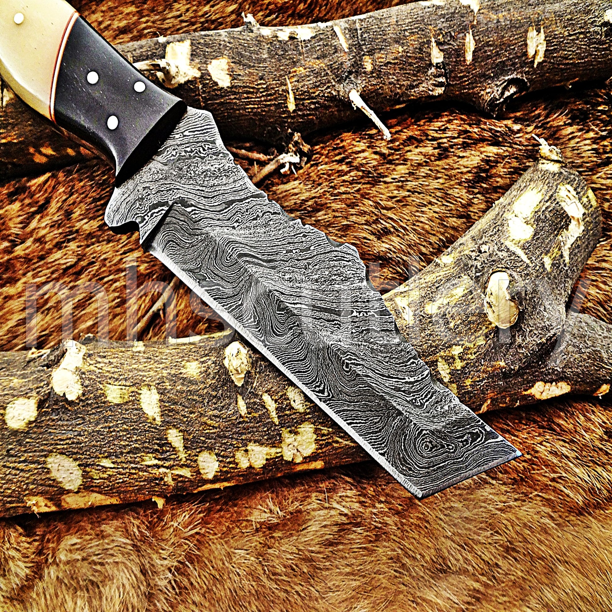 Hand Forged Damascus Steel Tanto Skinner Hunting Knife | mhscutlery