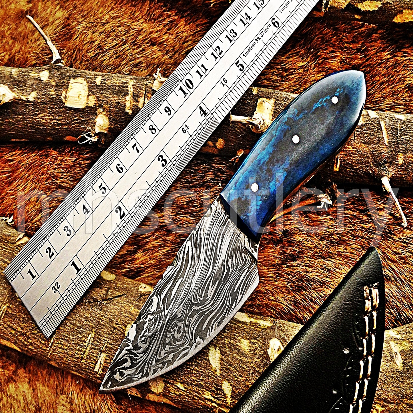 Handmade Damascus Steel Mini Hunting Skinner Knife / Bone Handle | mhscutlery