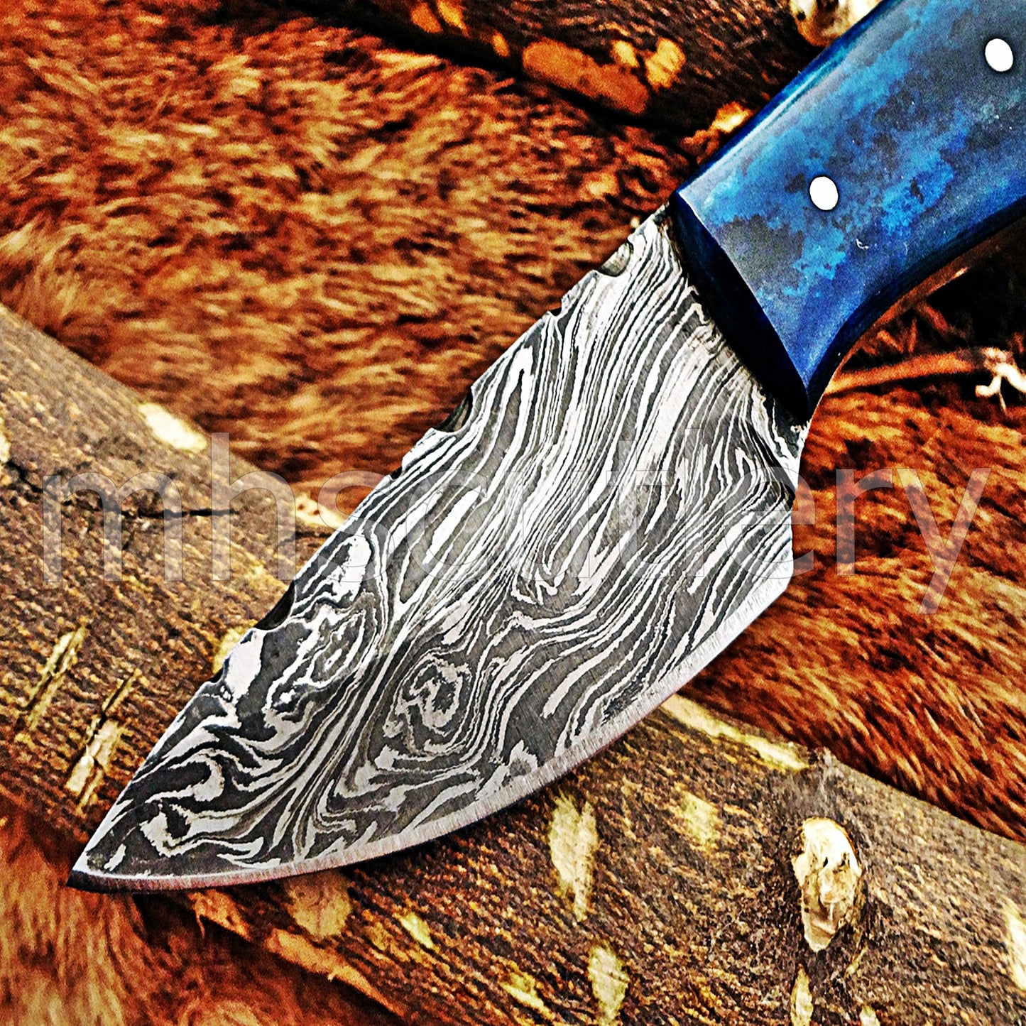 Handmade Damascus Steel Mini Hunting Skinner Knife / Bone Handle | mhscutlery