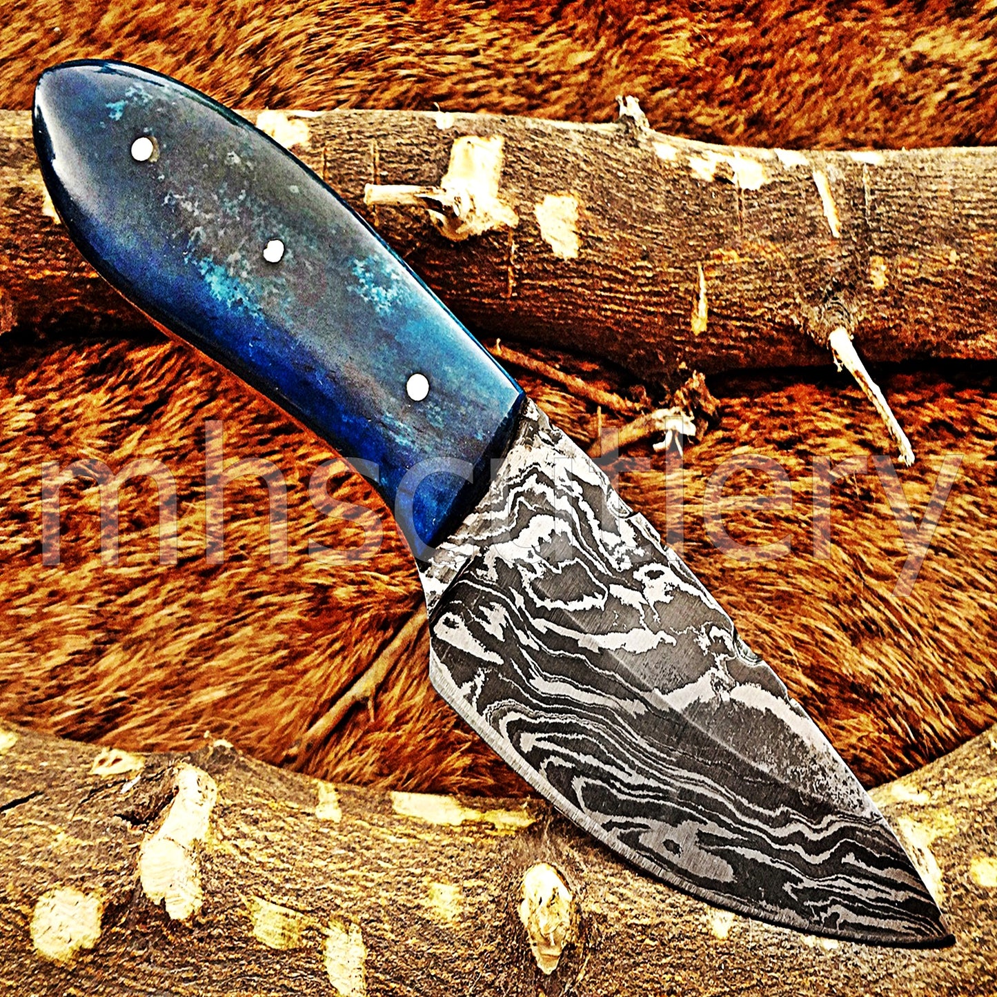 Handmade Damascus Steel Mini Hunting Skinner Knife / Bone Handle | mhscutlery