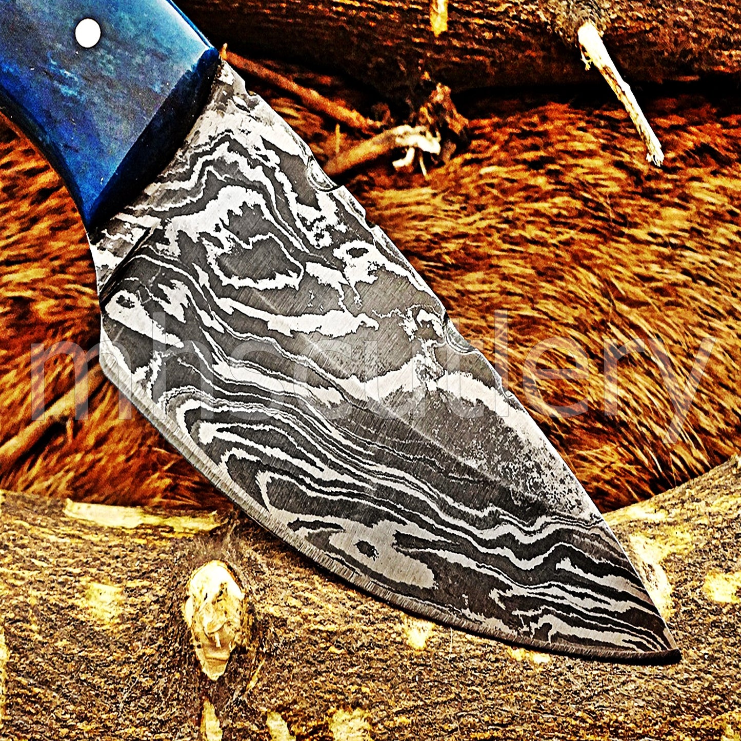 Handmade Damascus Steel Mini Hunting Skinner Knife / Bone Handle | mhscutlery