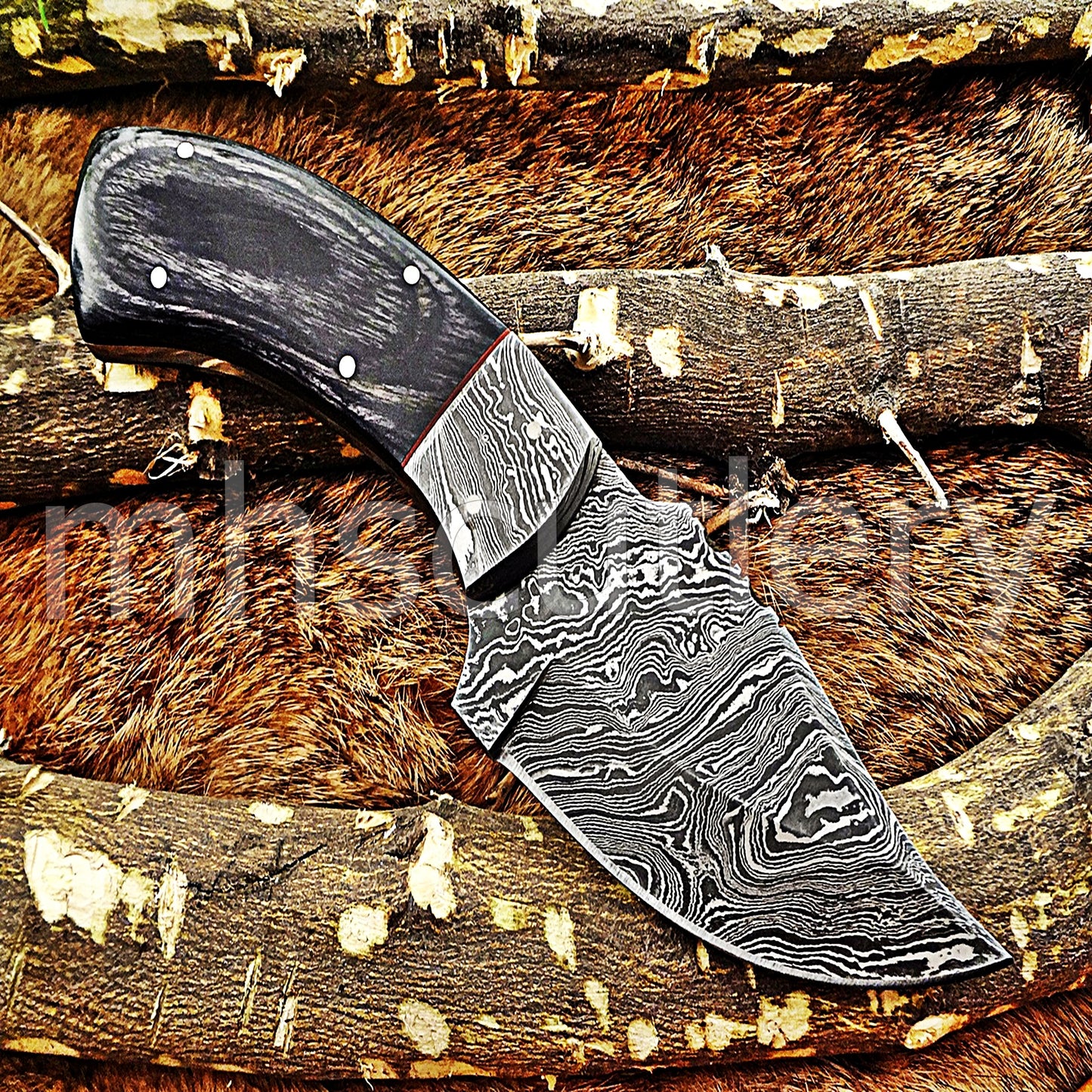 Custom Made Damascus Steel Mini Hunter Skinning Knife / Pakka Wood Handle | mhscutlery