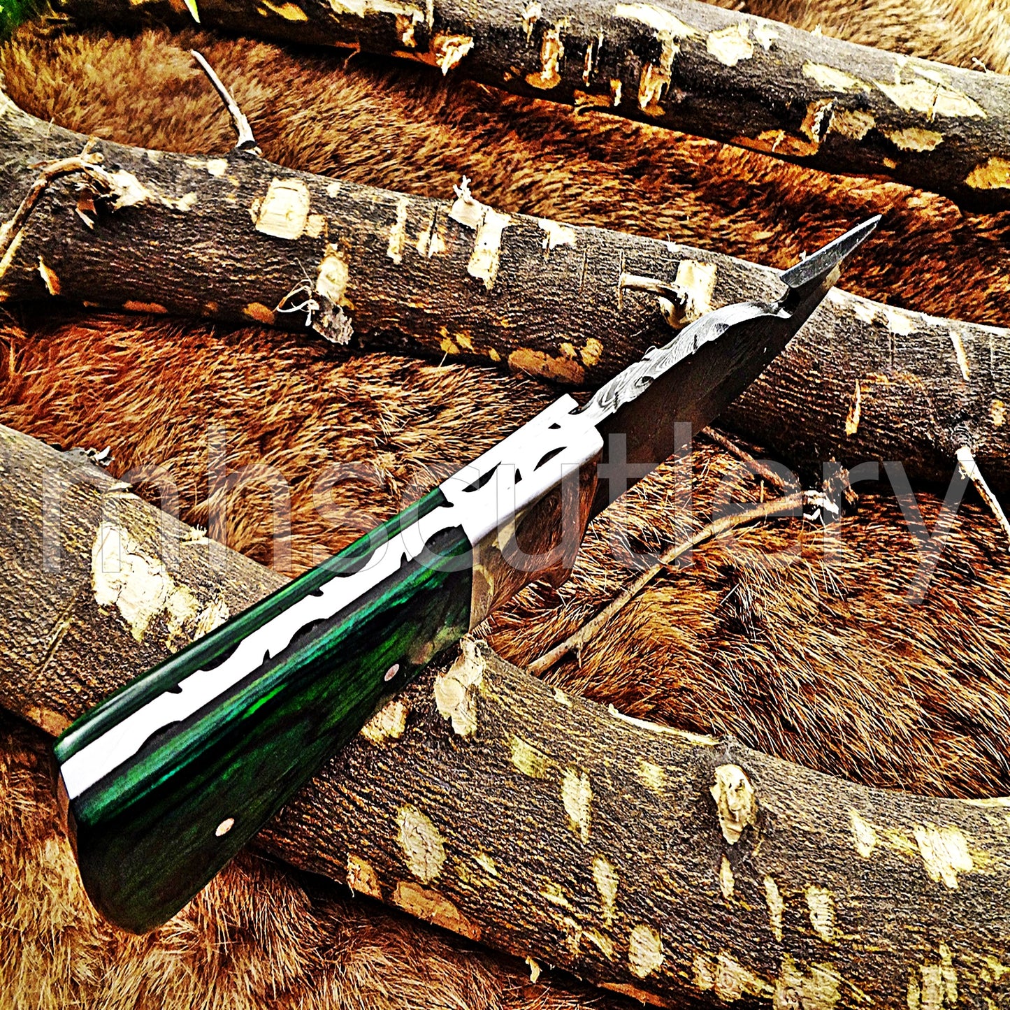 Hand Forged Damascus Steel Mini Gut Hook Skinner Hunting Knife | mhscutlery