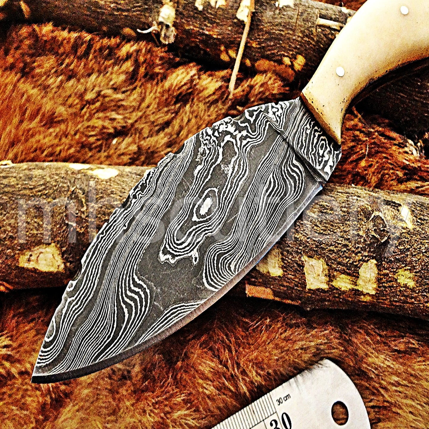 Custom Handmade Damascus Steel Skinner Knife / Bone Handle | mhscutlery