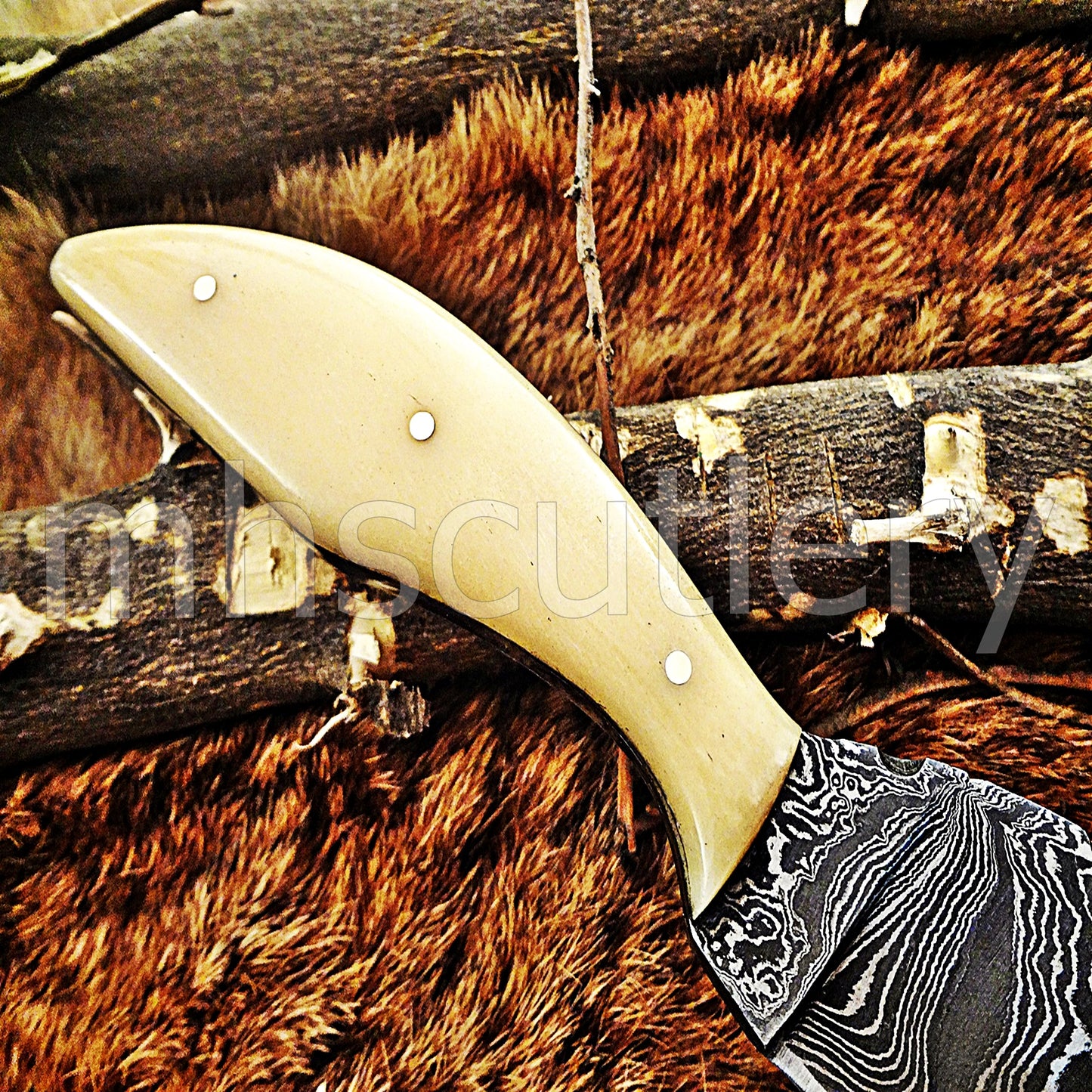 Custom Handmade Damascus Steel Skinner Knife / Bone Handle | mhscutlery