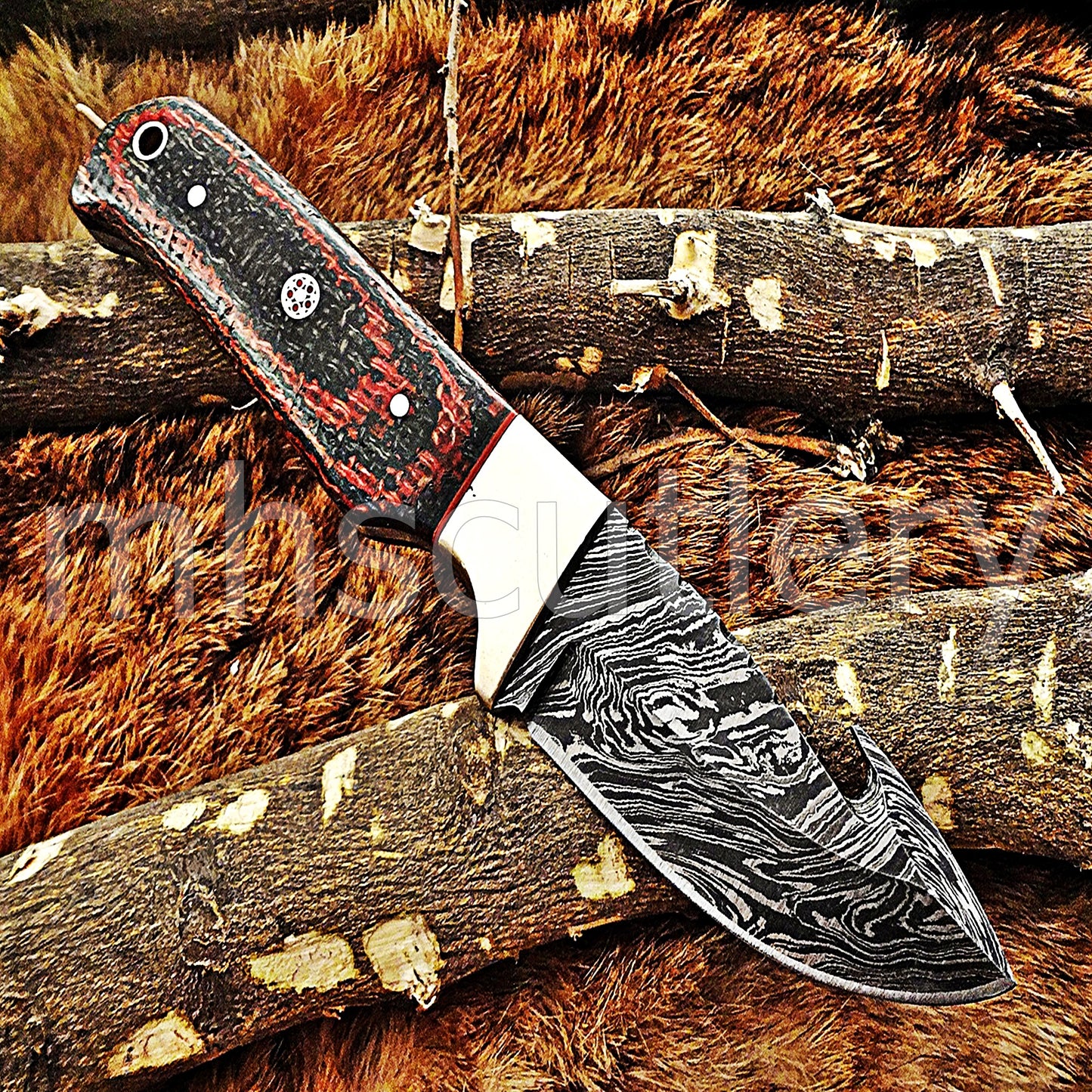 Hand Forged Damascus Steel Gut Hook Hunter Knife / Micarta Handle | mhscutlery