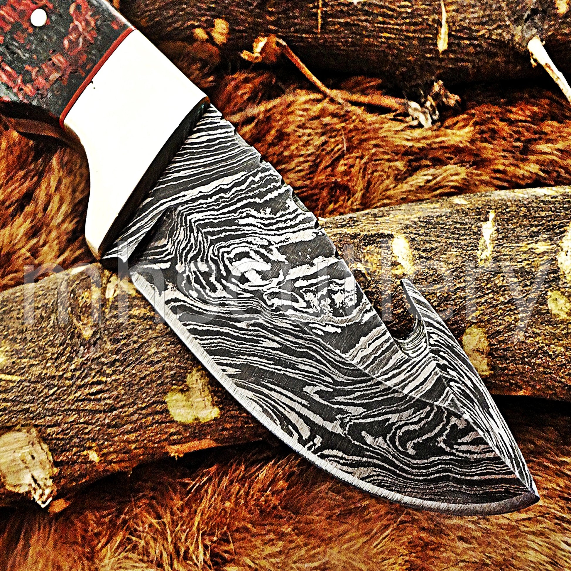 Hand Forged Damascus Steel Gut Hook Hunter Knife / Micarta Handle | mhscutlery