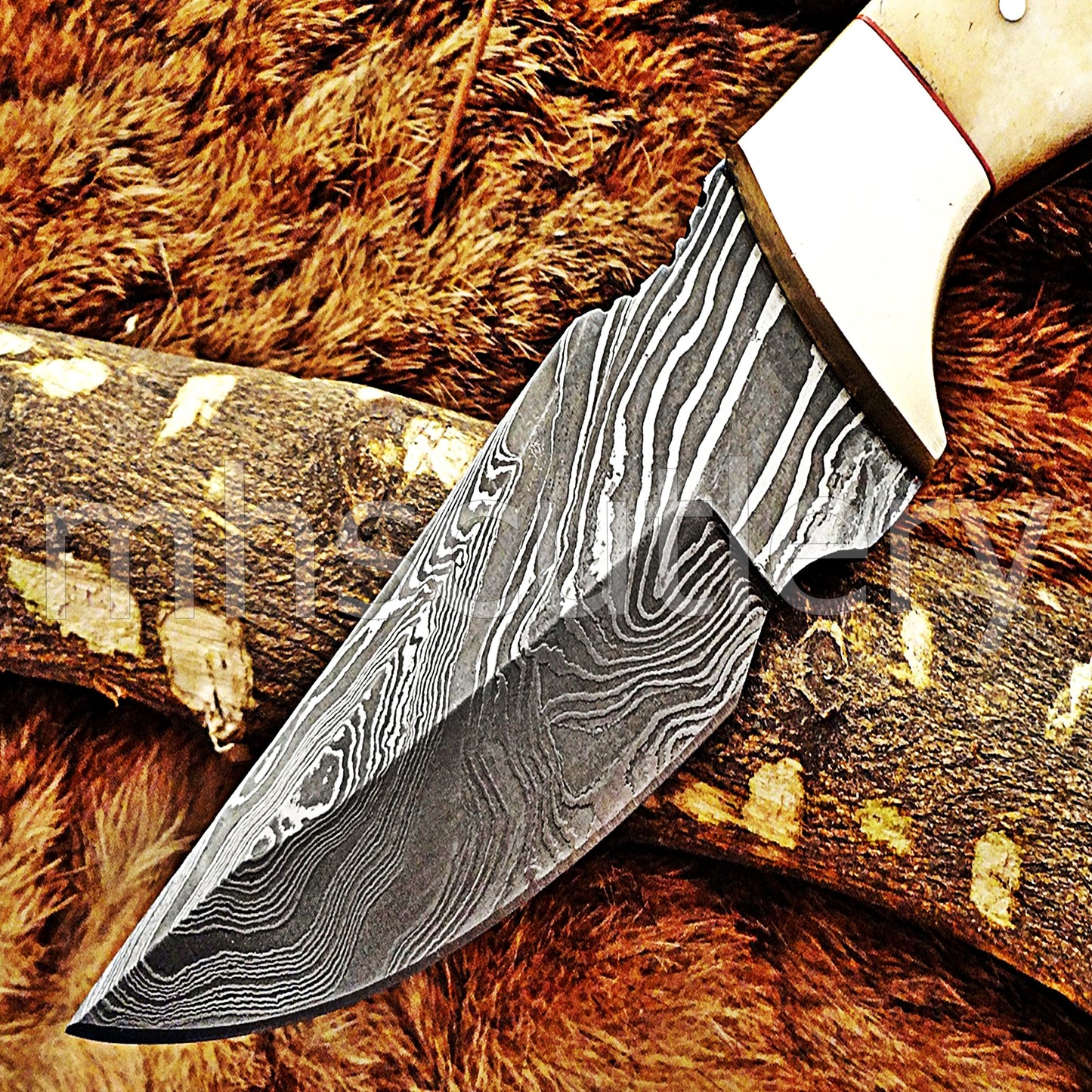 Damascus Steel Hunter Skinner Knife / Natural Handle | mhscutlery