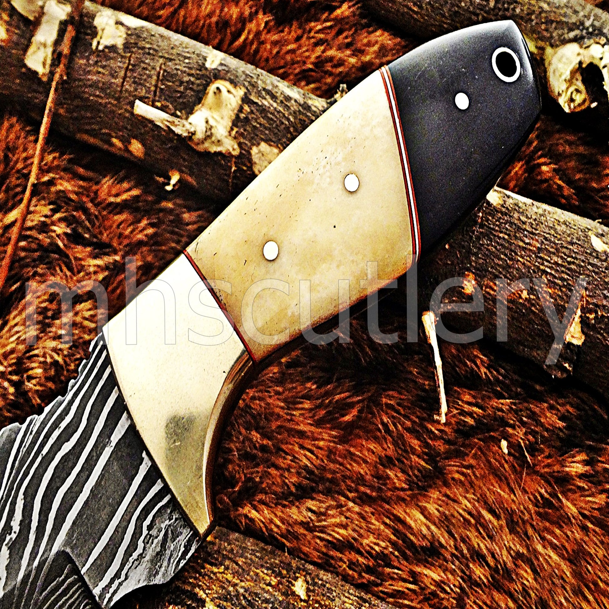 Damascus Steel Hunter Skinner Knife / Natural Handle | mhscutlery