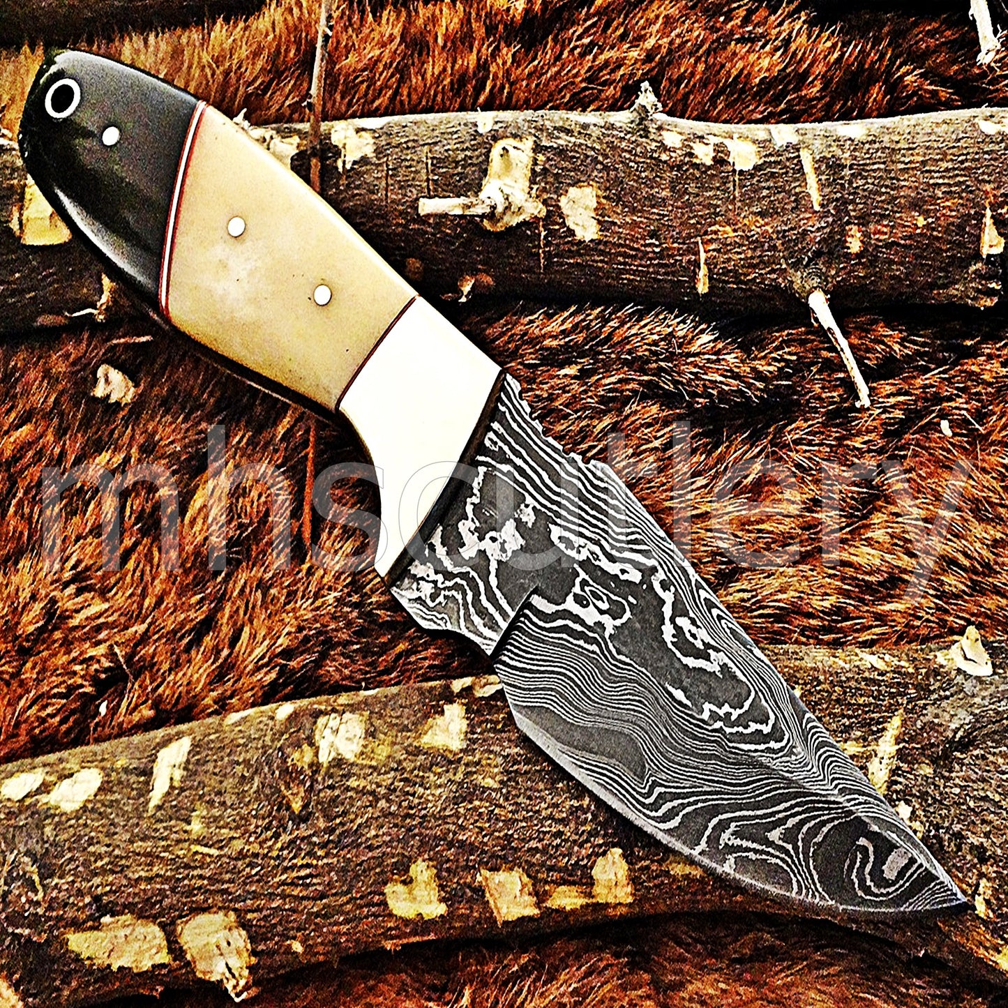 Damascus Steel Hunter Skinner Knife / Natural Handle | mhscutlery