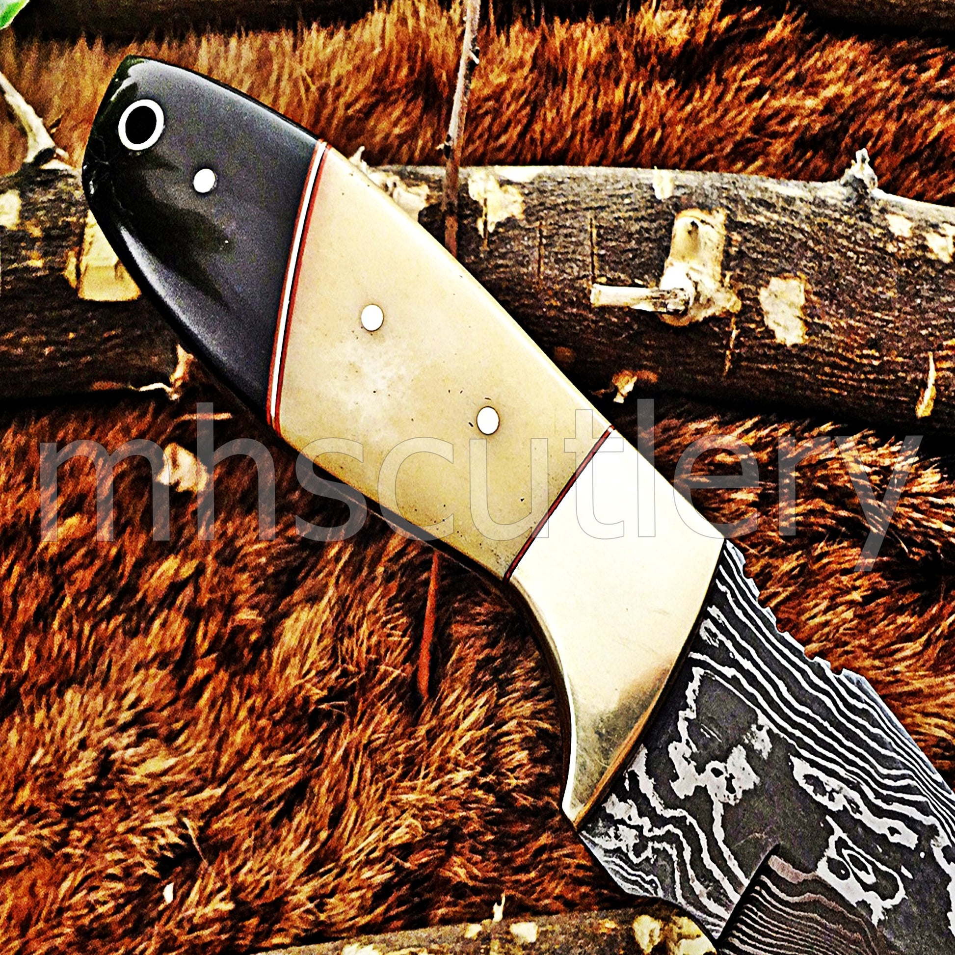 Damascus Steel Hunter Skinner Knife / Natural Handle | mhscutlery