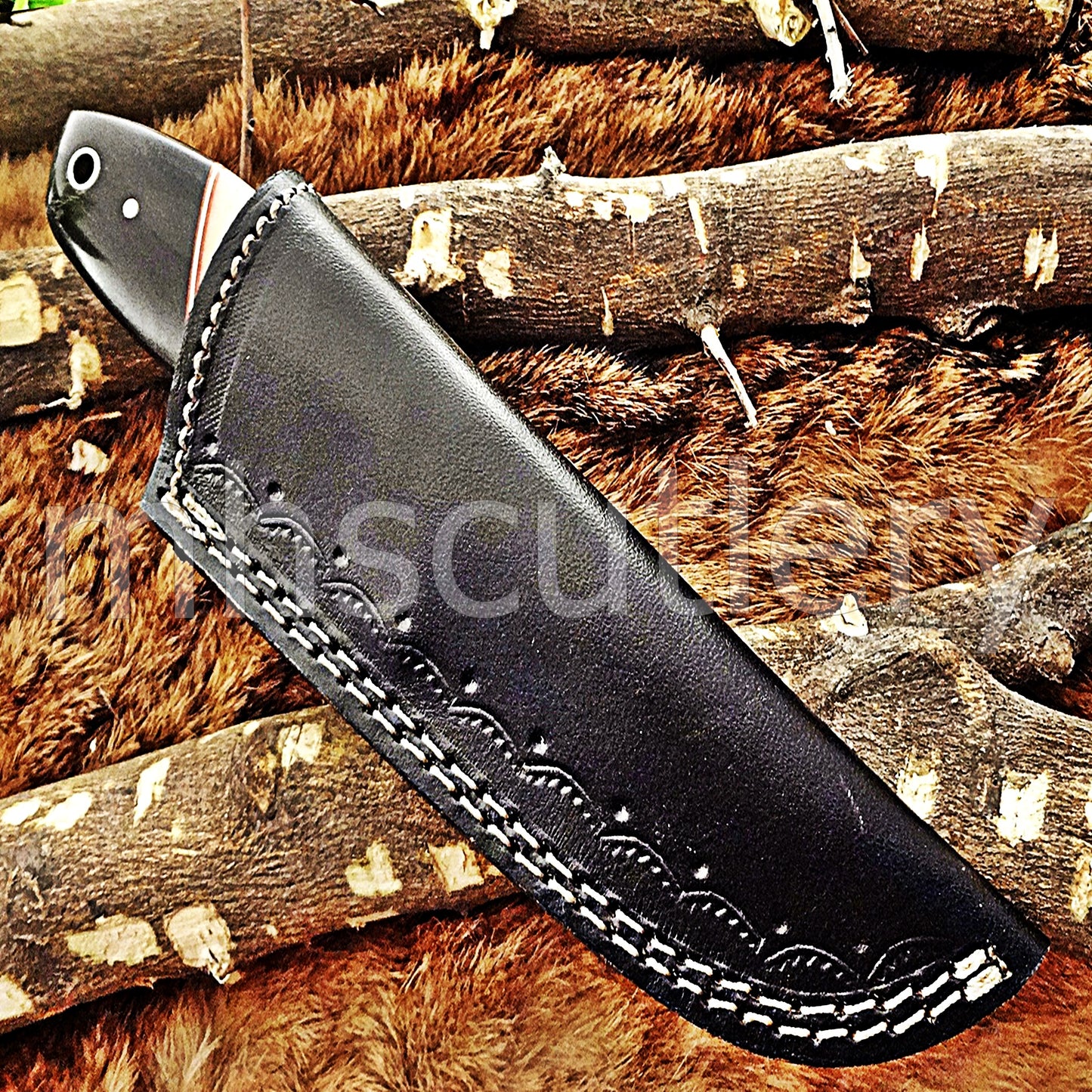 Damascus Steel Hunter Skinner Knife / Natural Handle | mhscutlery