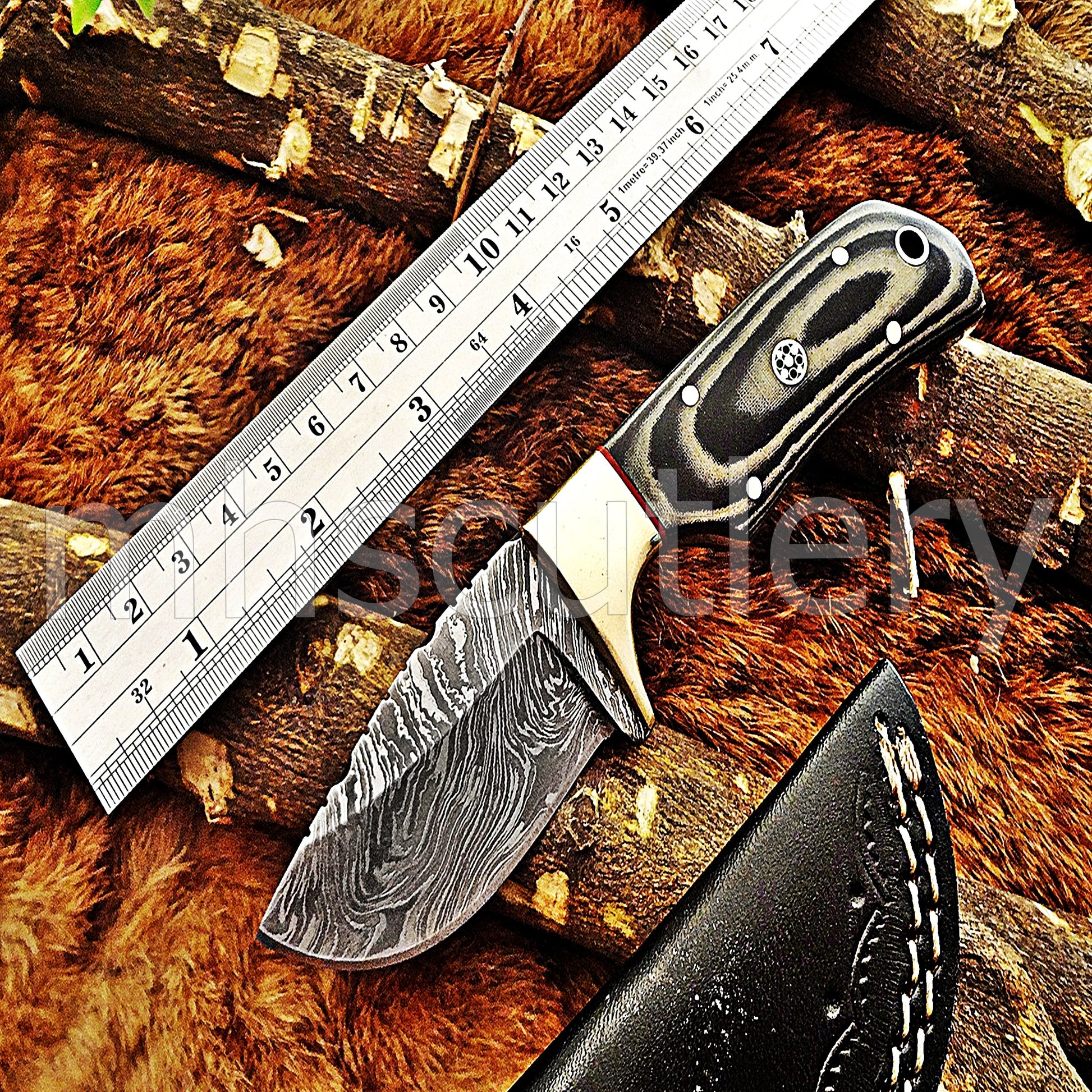 Hand Forged Damascus Steel Mini Micarta Skinner | mhscutlery