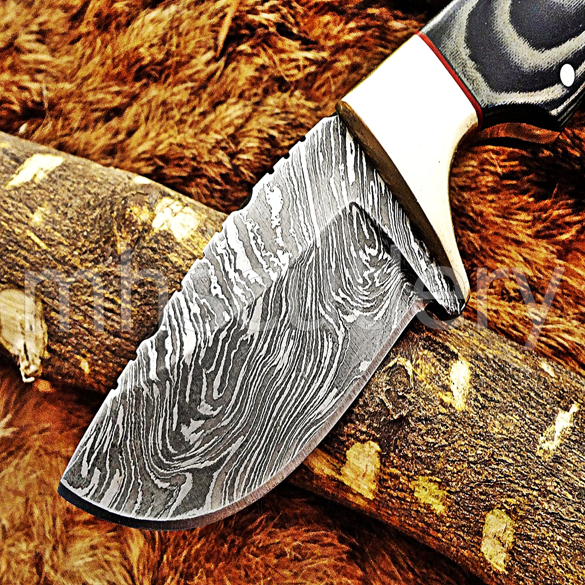 Hand Forged Damascus Steel Mini Micarta Skinner | mhscutlery