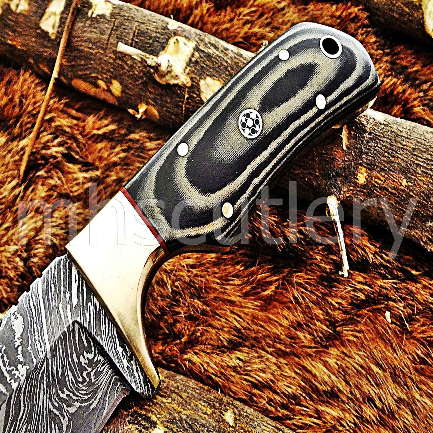 Hand Forged Damascus Steel Mini Micarta Skinner | mhscutlery