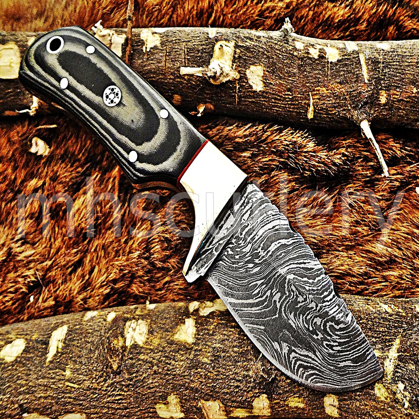 Hand Forged Damascus Steel Mini Micarta Skinner | mhscutlery