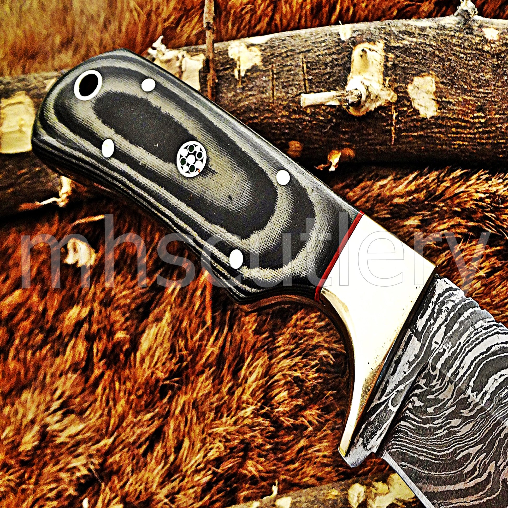 Hand Forged Damascus Steel Mini Micarta Skinner | mhscutlery