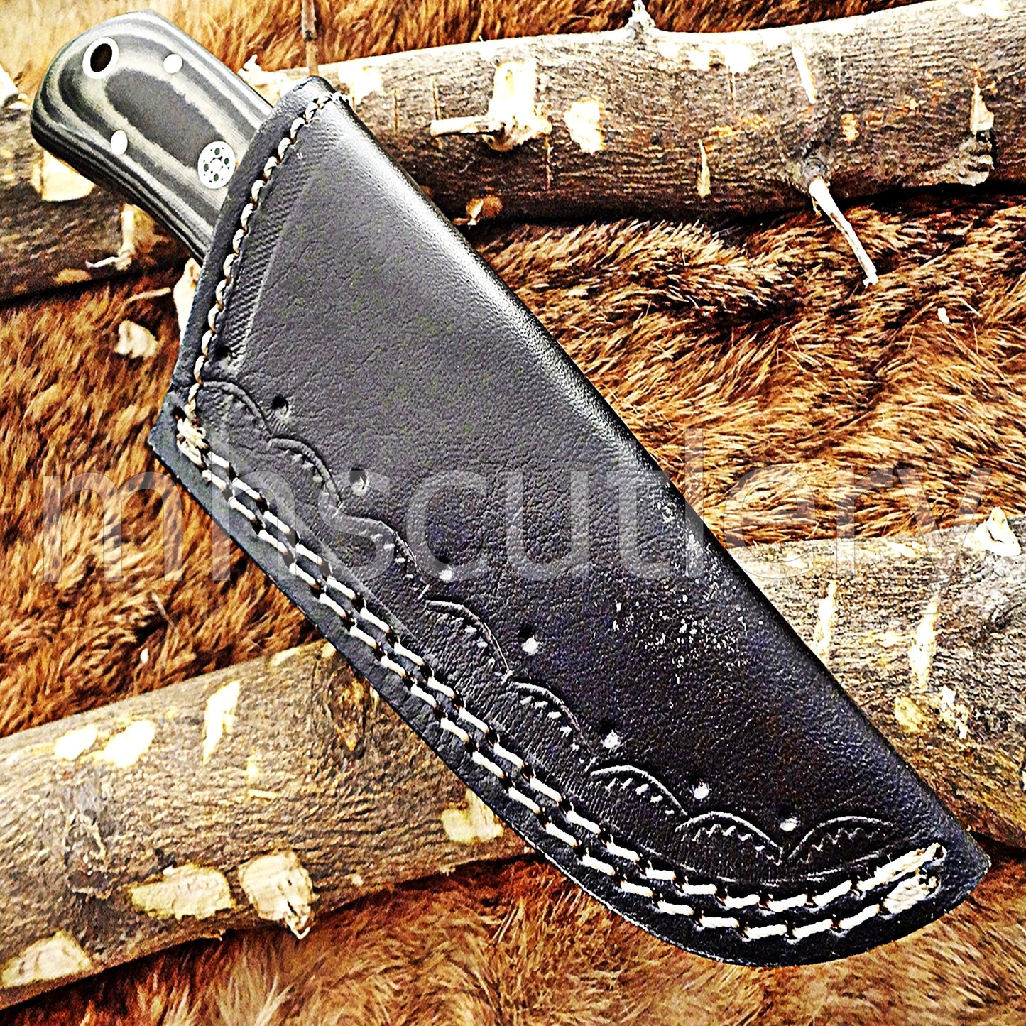 Hand Forged Damascus Steel Mini Micarta Skinner | mhscutlery