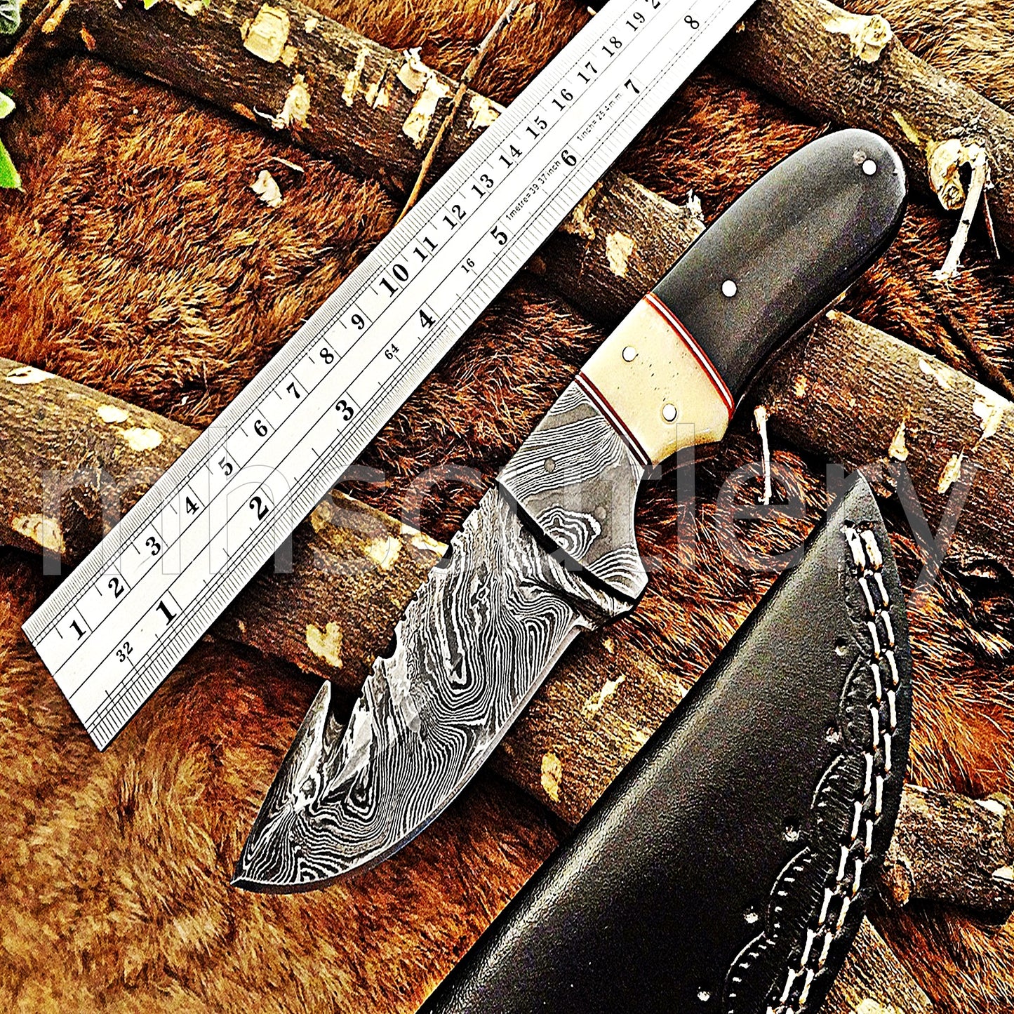 Custom Handmade Damascus Steel Gut Hook Knife | mhscutlery