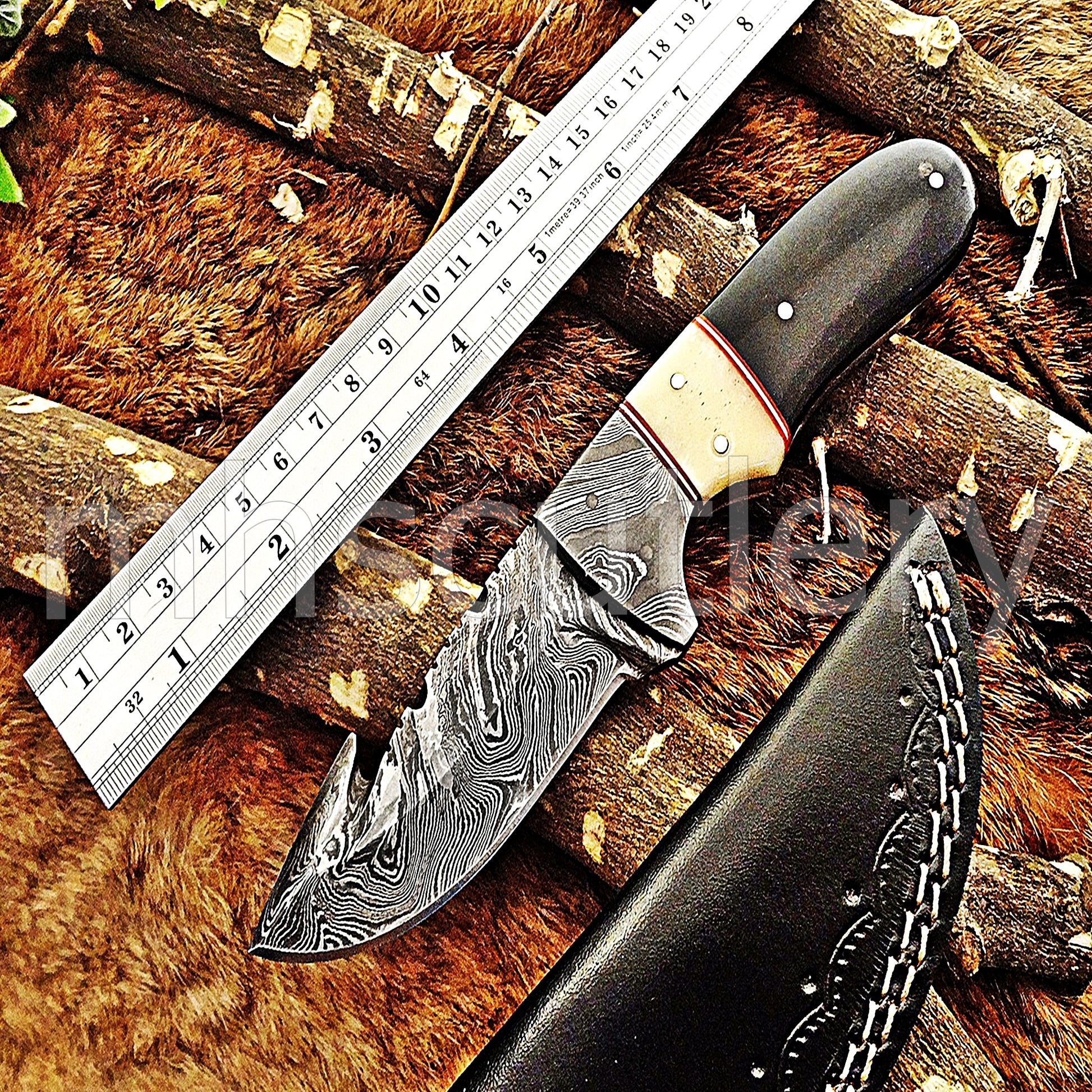 Custom Handmade Damascus Steel Gut Hook Knife | mhscutlery