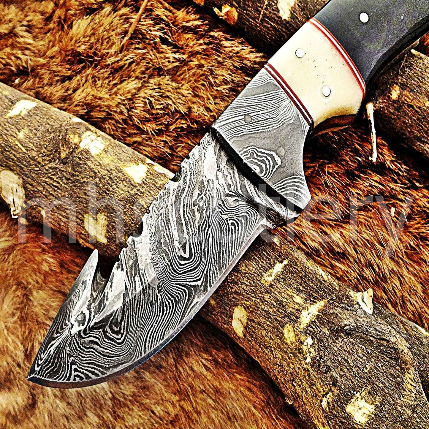 Custom Handmade Damascus Steel Gut Hook Knife | mhscutlery