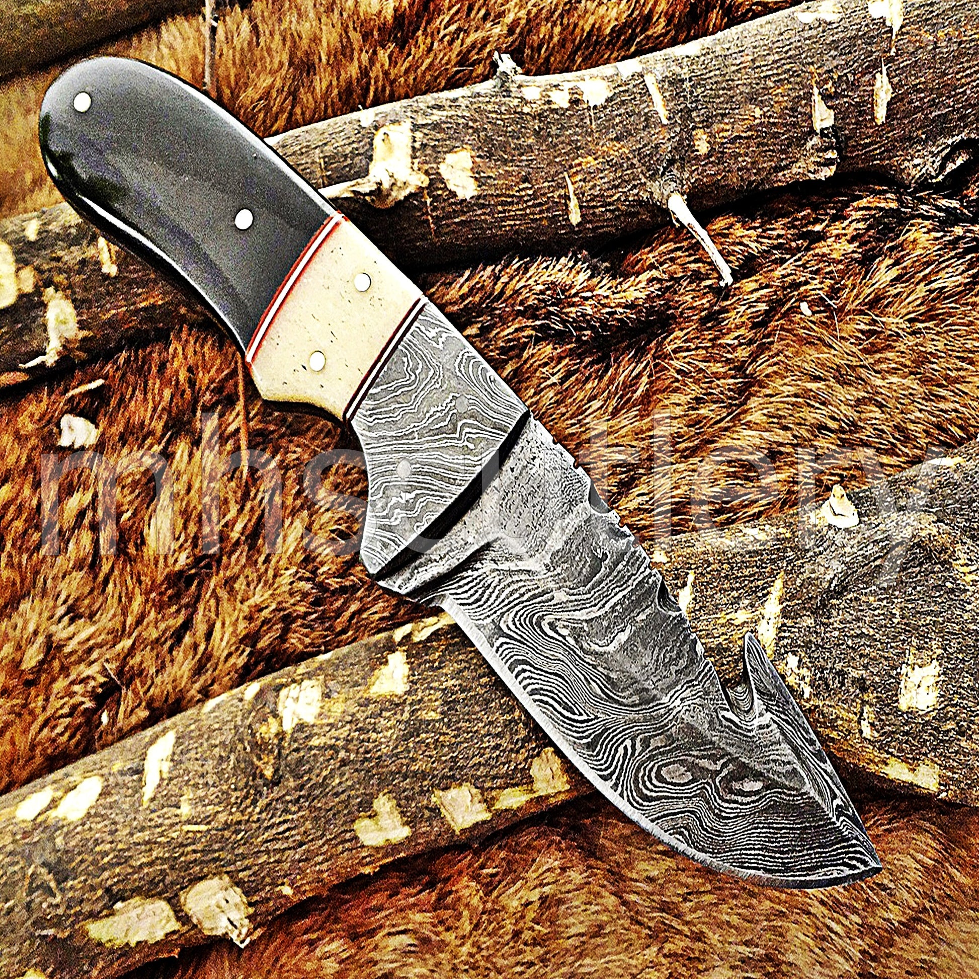Custom Handmade Damascus Steel Gut Hook Knife | mhscutlery