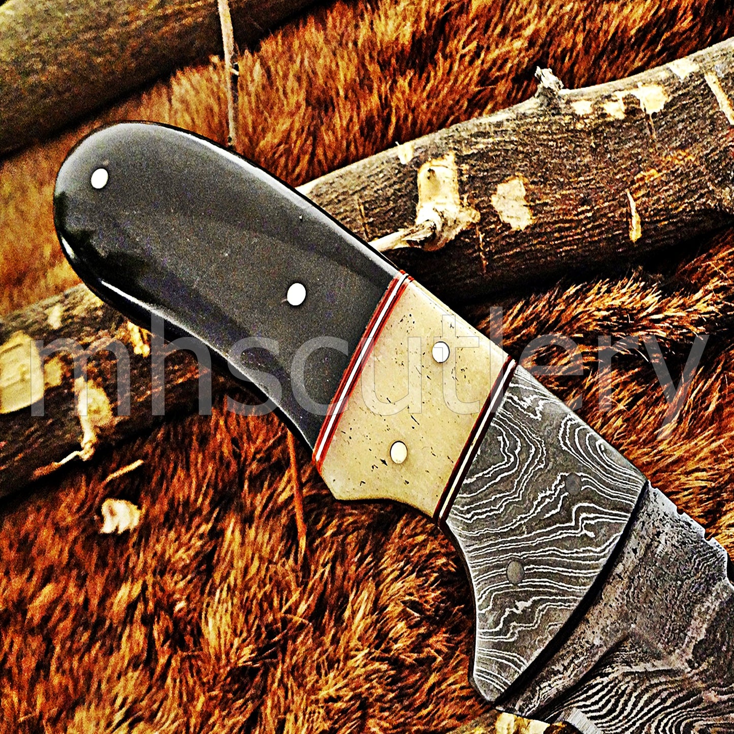 Custom Handmade Damascus Steel Gut Hook Knife | mhscutlery