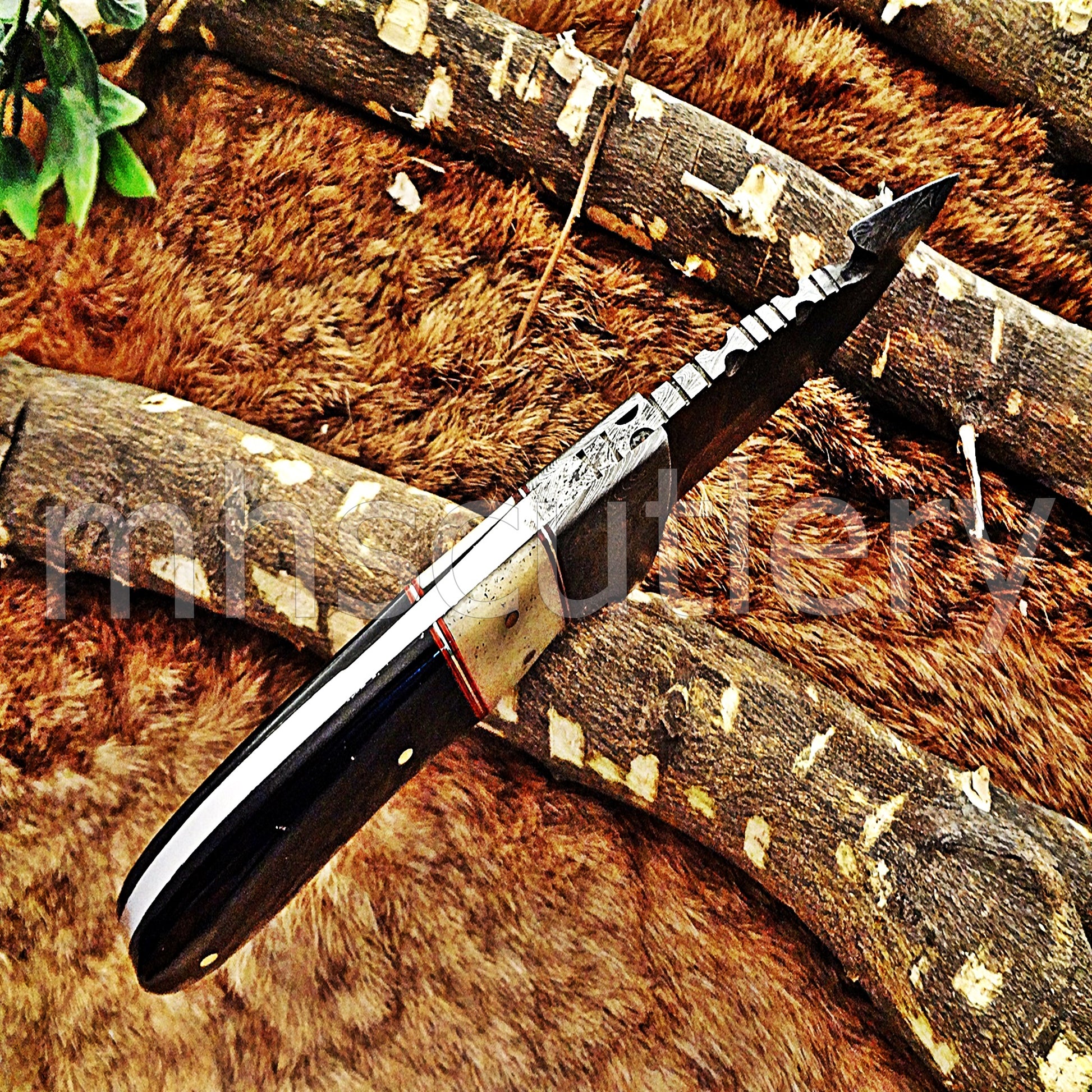 Custom Handmade Damascus Steel Gut Hook Knife | mhscutlery