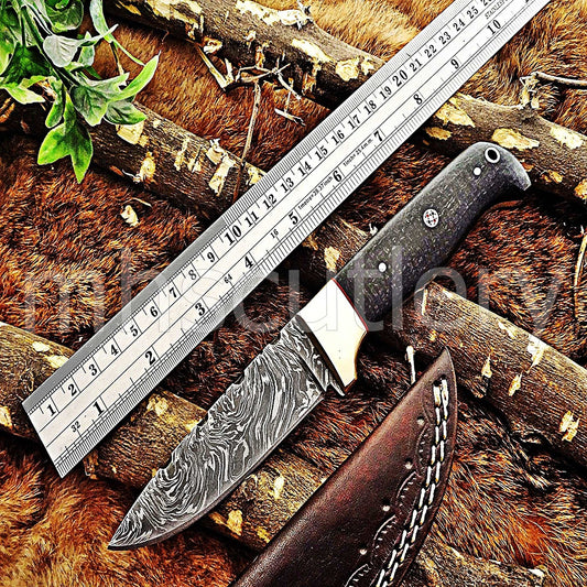 Custom Hand Forged Damascus Steel Slim Hunter Skinner Knife / Micarta | mhscutlery