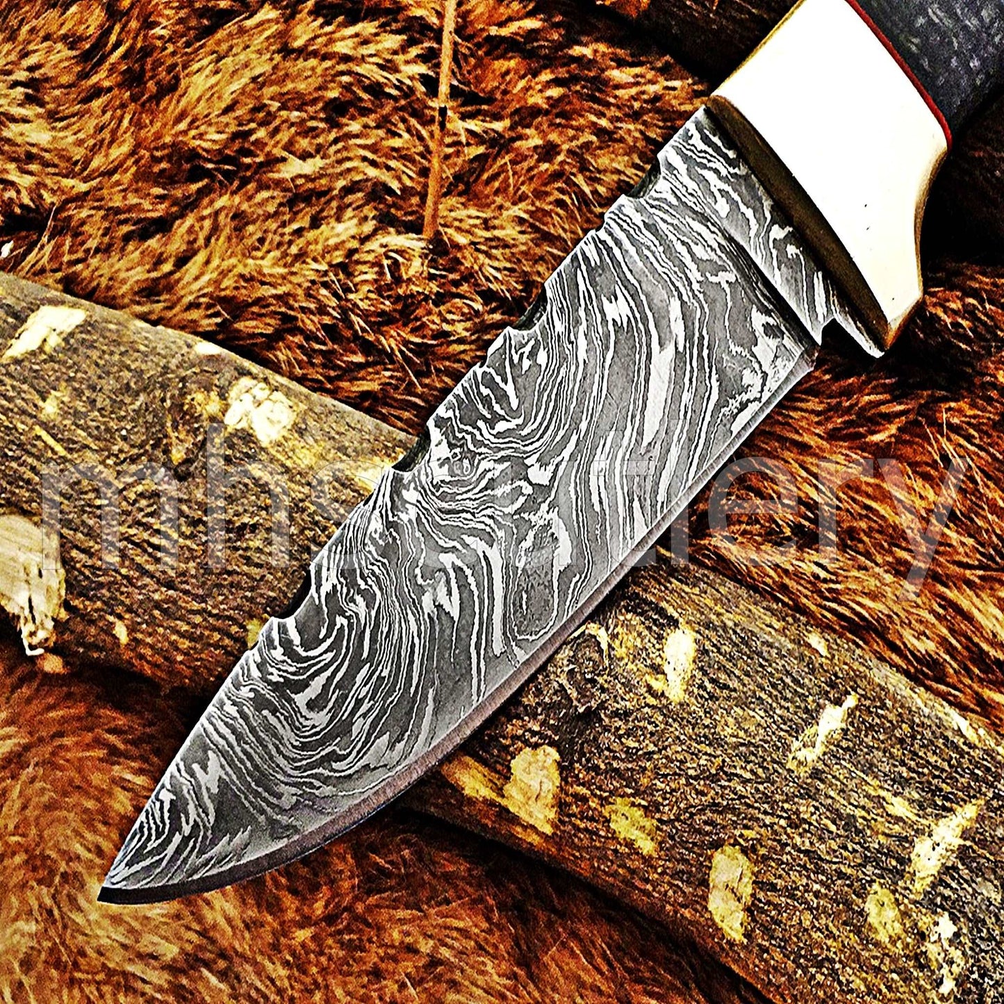Custom Hand Forged Damascus Steel Slim Hunter Skinner Knife / Micarta | mhscutlery