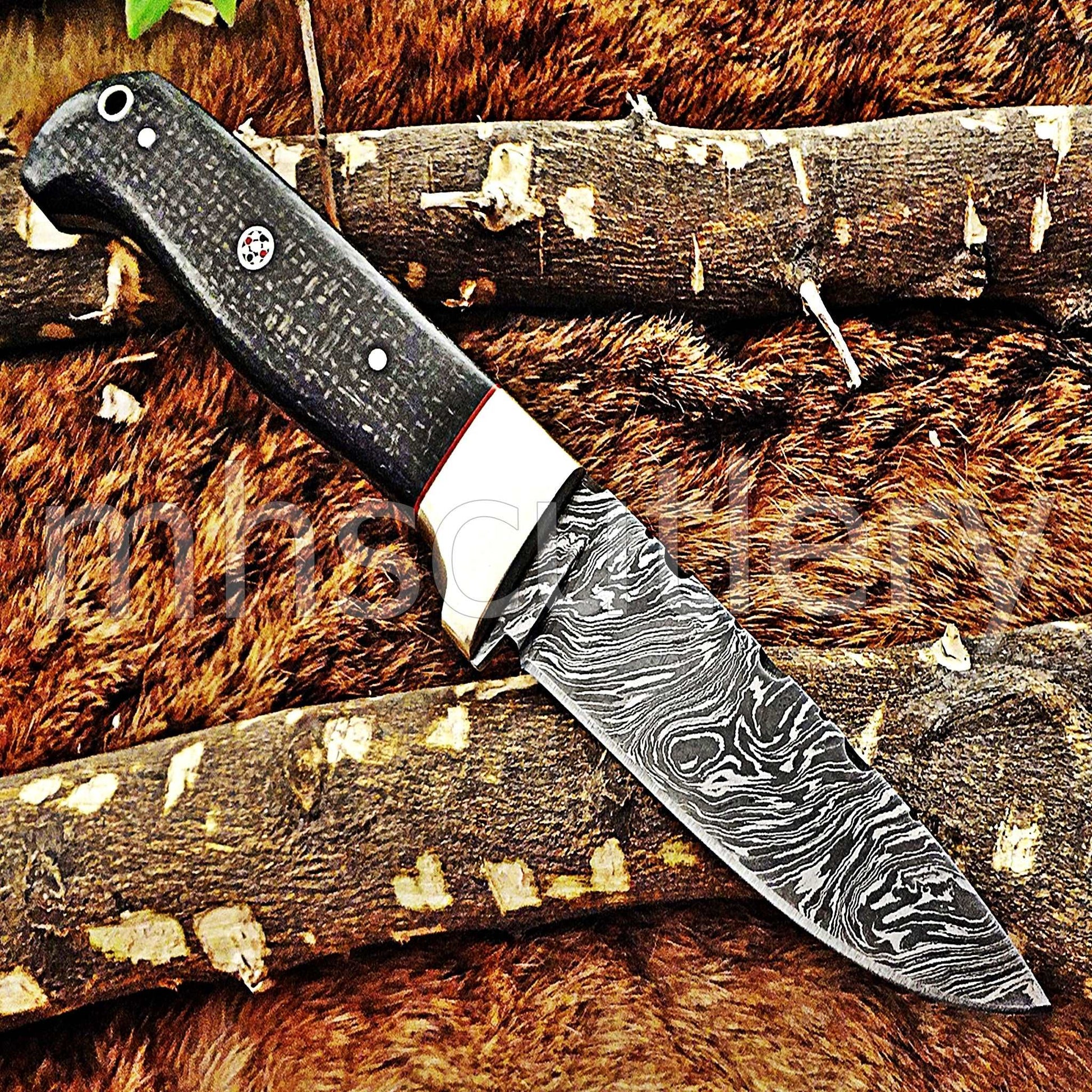 Custom Hand Forged Damascus Steel Slim Hunter Skinner Knife / Micarta | mhscutlery
