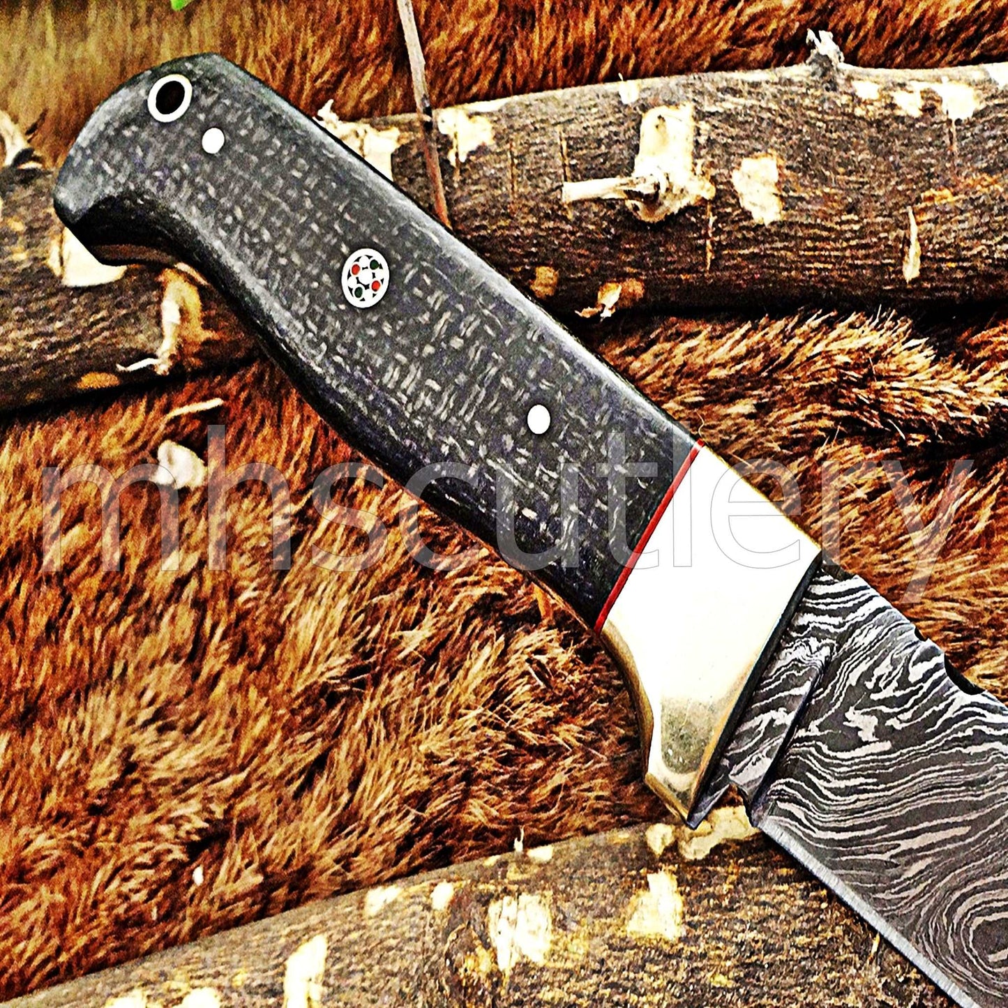 Custom Hand Forged Damascus Steel Slim Hunter Skinner Knife / Micarta | mhscutlery