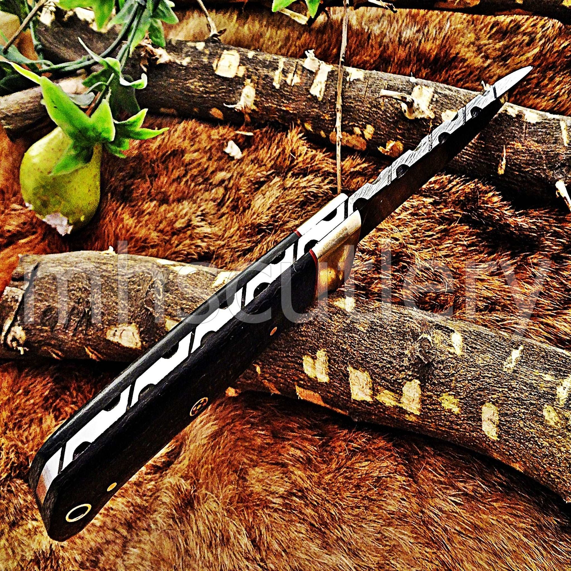 Custom Hand Forged Damascus Steel Slim Hunter Skinner Knife / Micarta | mhscutlery