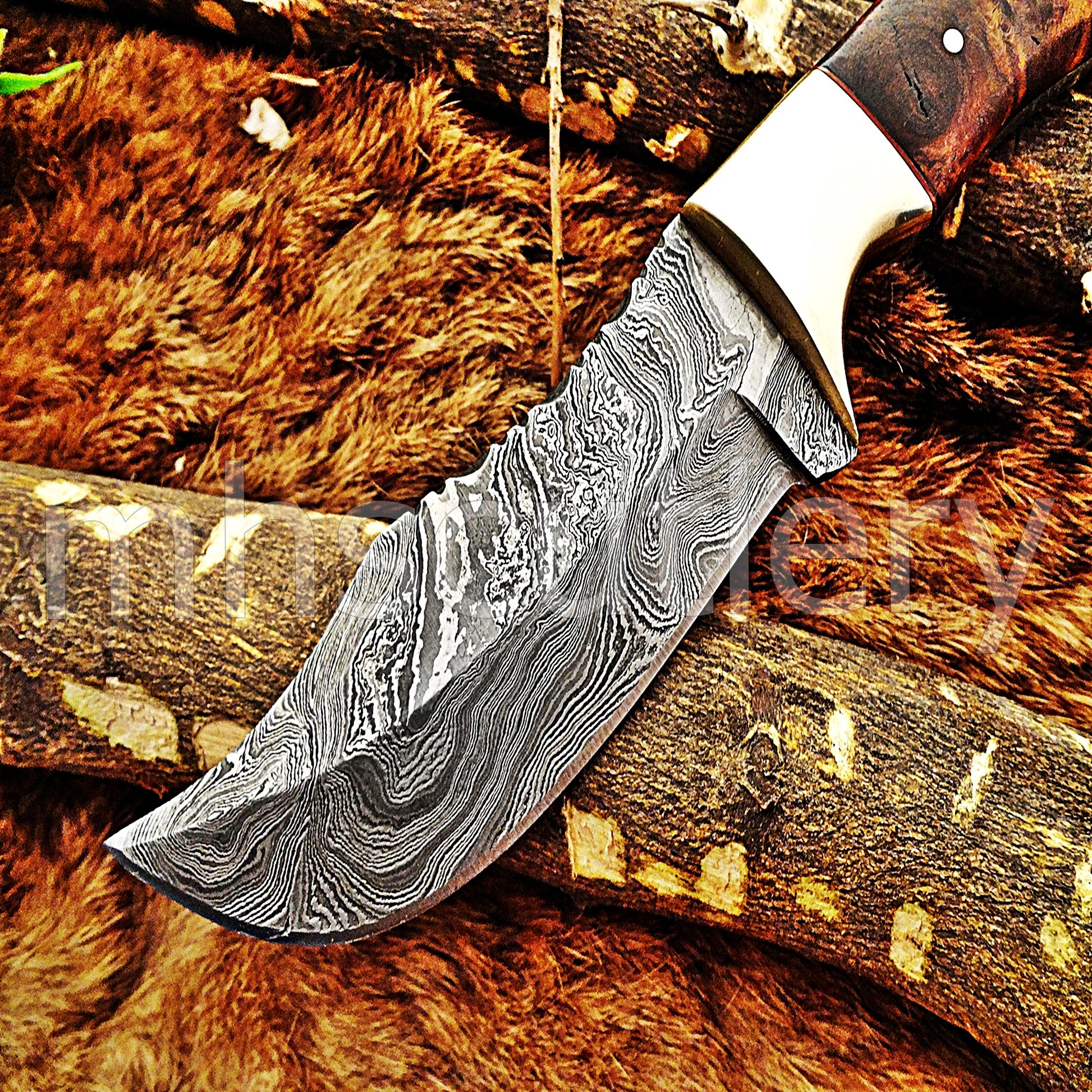 Custom Made Damascus Steel Rose Wood Hunter | mhscutlery