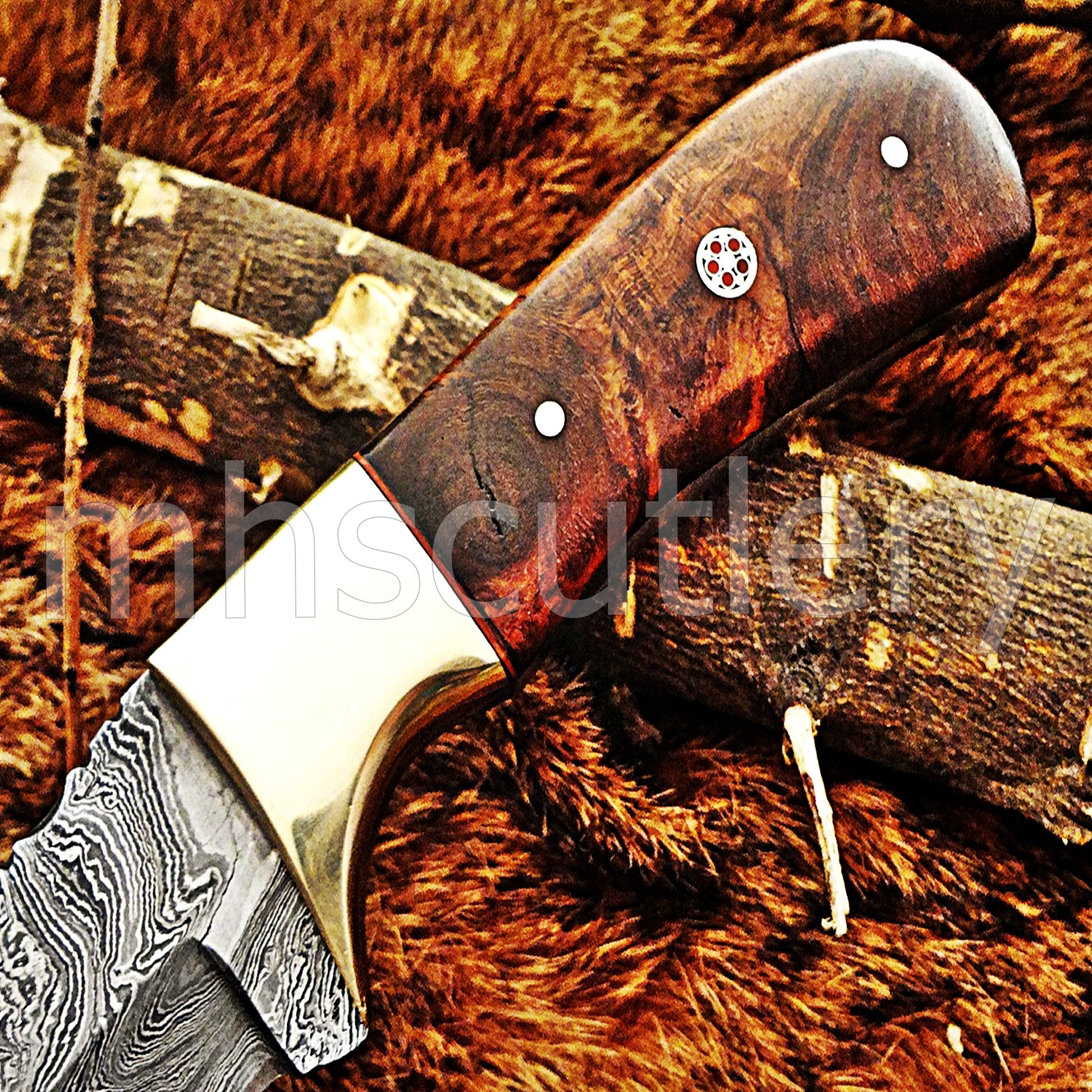Custom Made Damascus Steel Rose Wood Hunter | mhscutlery