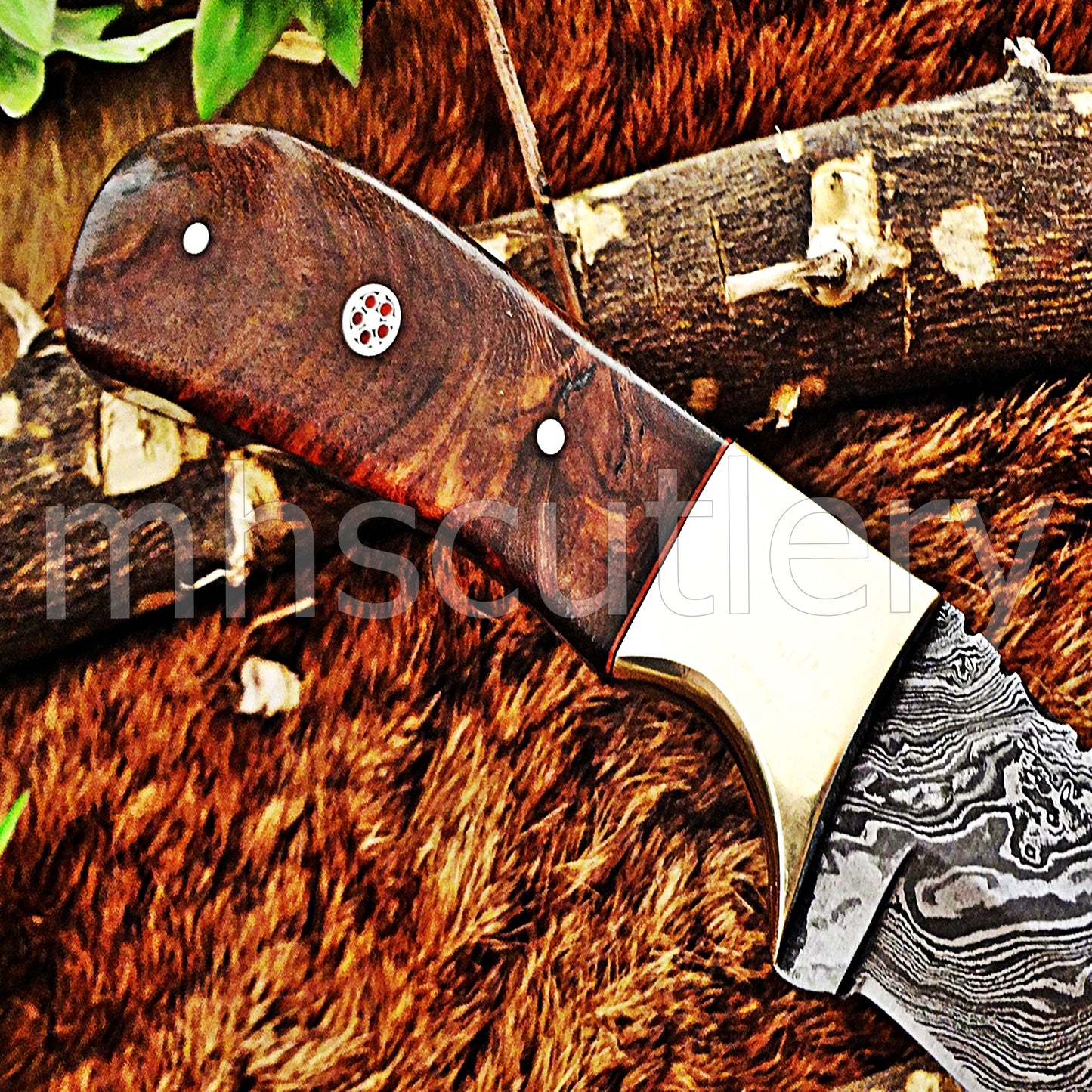 Custom Made Damascus Steel Rose Wood Hunter | mhscutlery