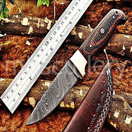 Damascus Steel Slim Skinner Knife / Micarta Handle | mhscutlery