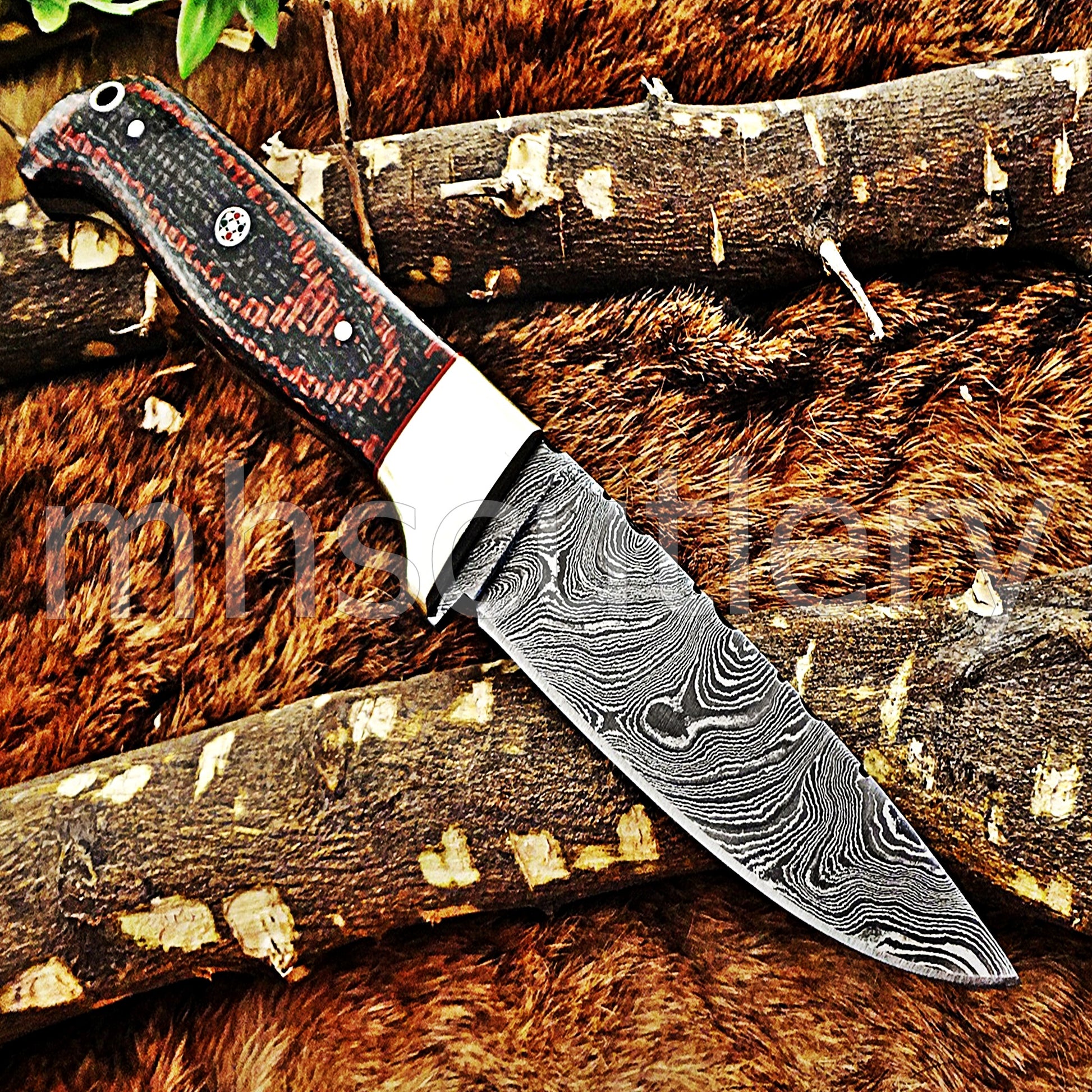 Damascus Steel Slim Skinner Knife / Micarta Handle | mhscutlery