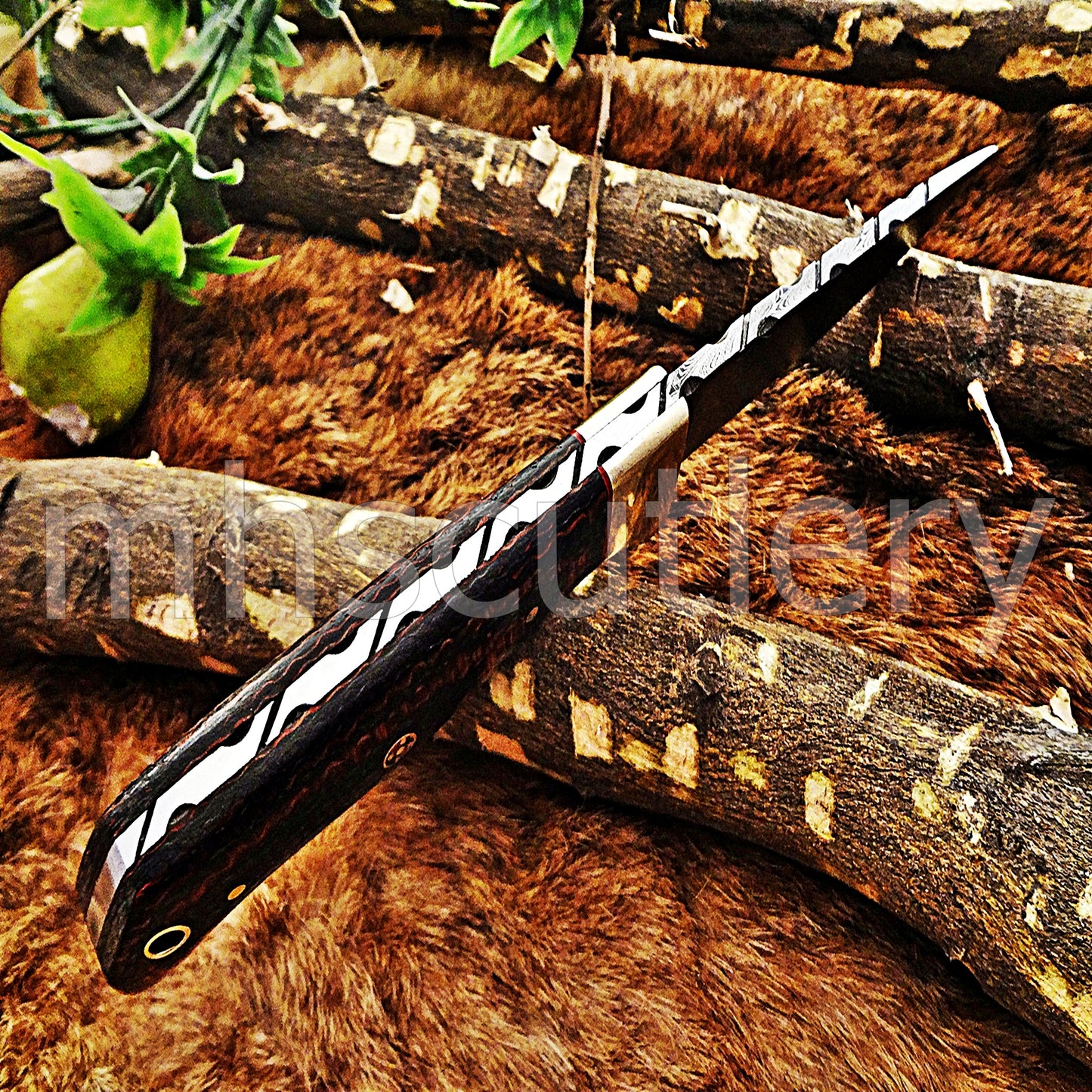 Damascus Steel Slim Skinner Knife / Micarta Handle | mhscutlery